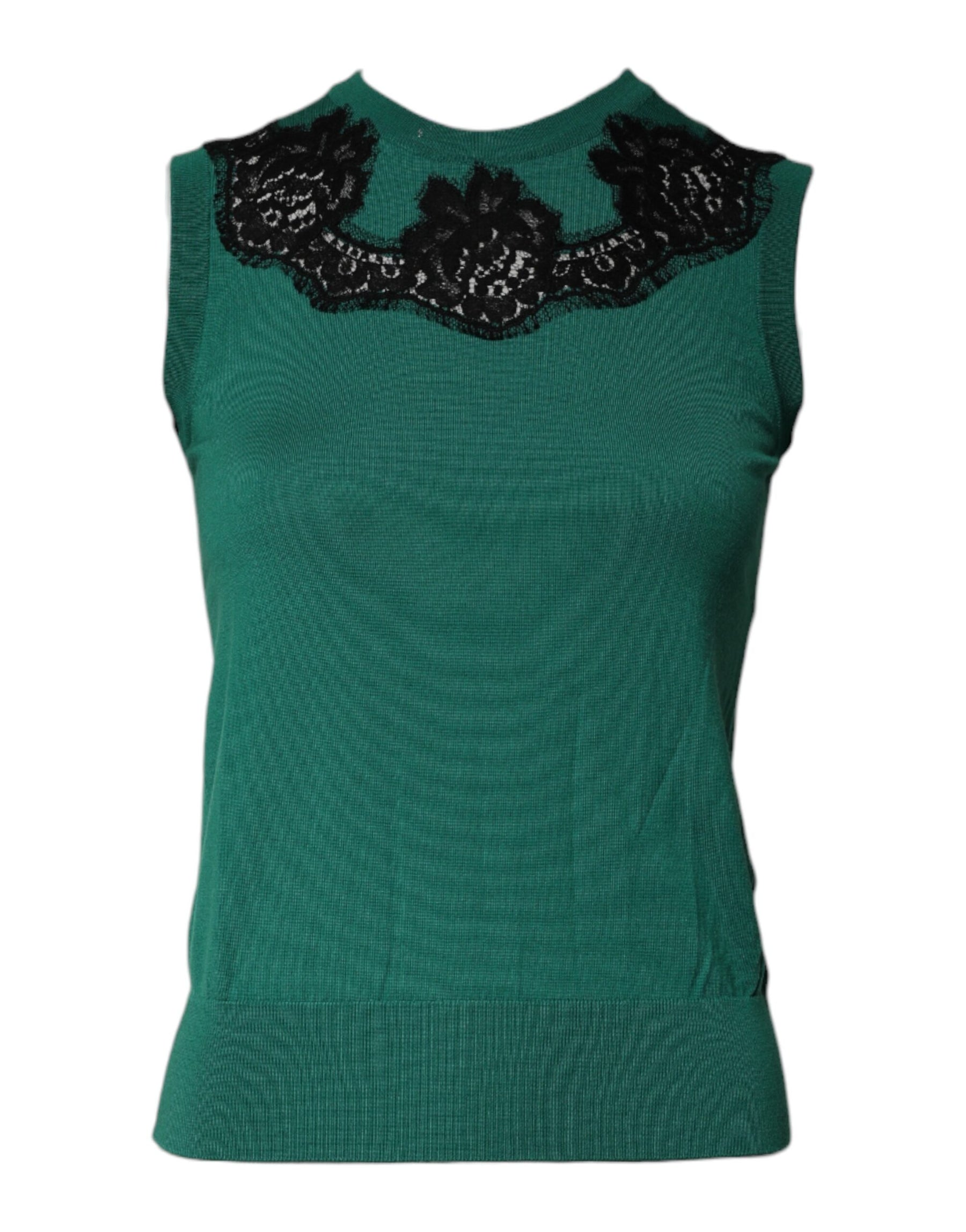 Dolce & Gabbana Green Wool Lace Detail Sleeveless Tank Top | Regal Royce