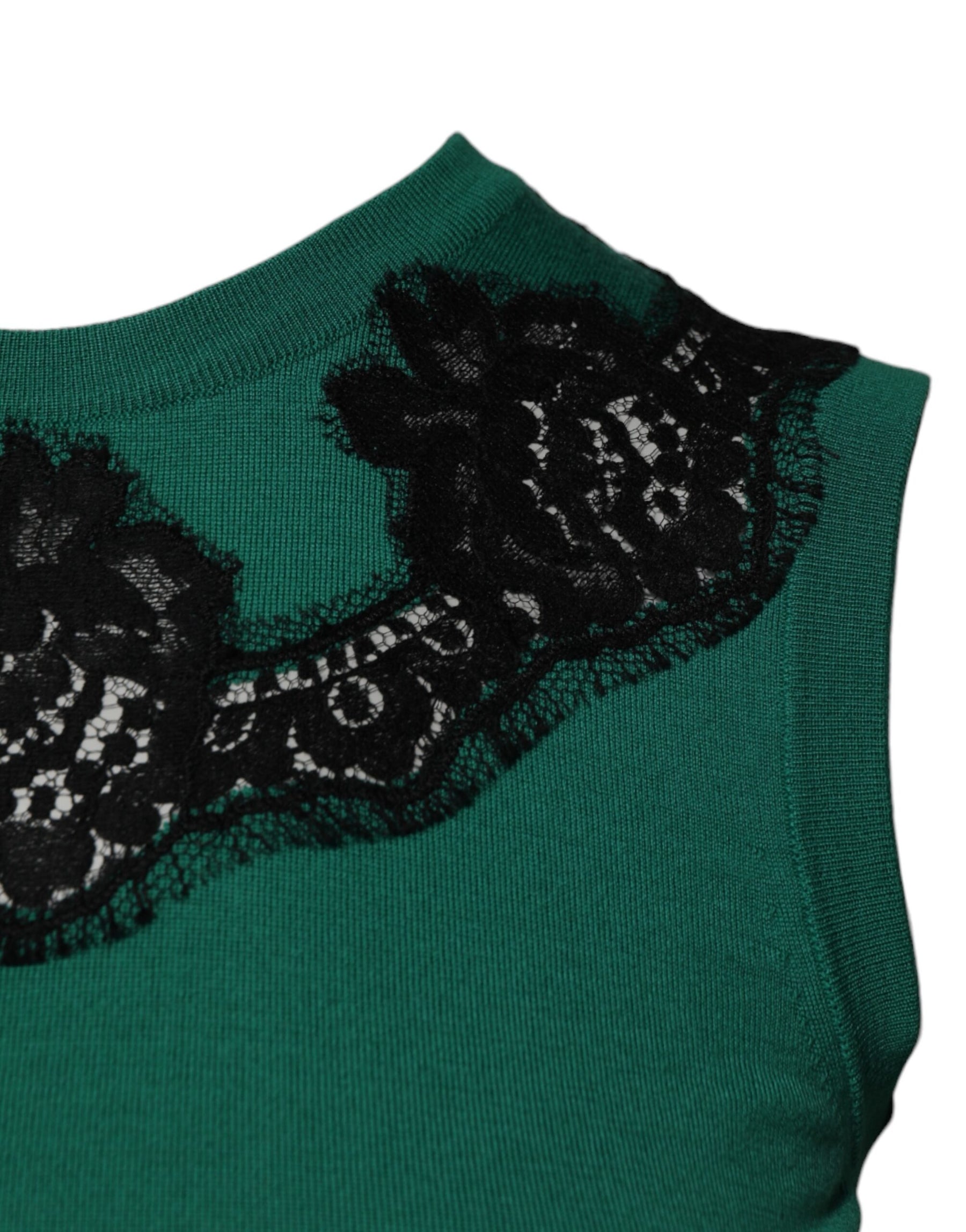 Dolce & Gabbana Green Wool Lace Detail Sleeveless Tank Top | Regal Royce