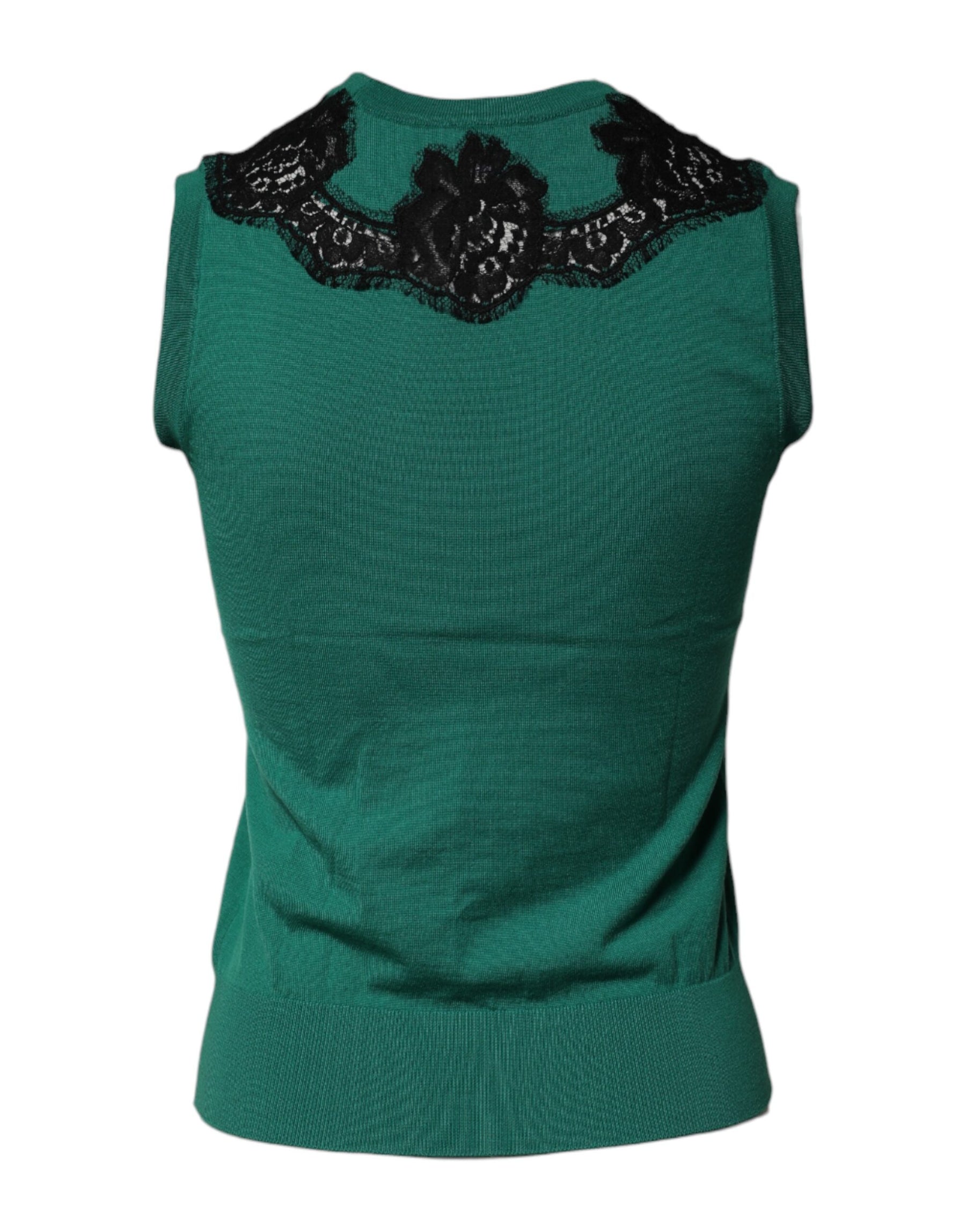 Dolce & Gabbana Green Wool Lace Detail Sleeveless Tank Top | Regal Royce