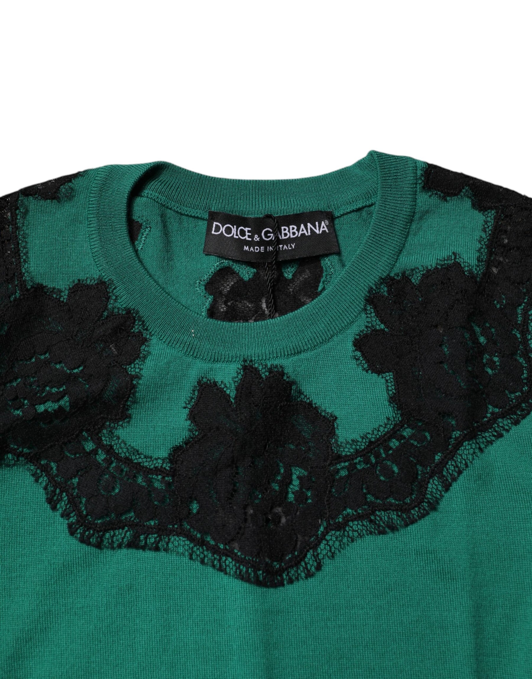 Dolce & Gabbana Green Wool Lace Detail Sleeveless Tank Top | Regal Royce