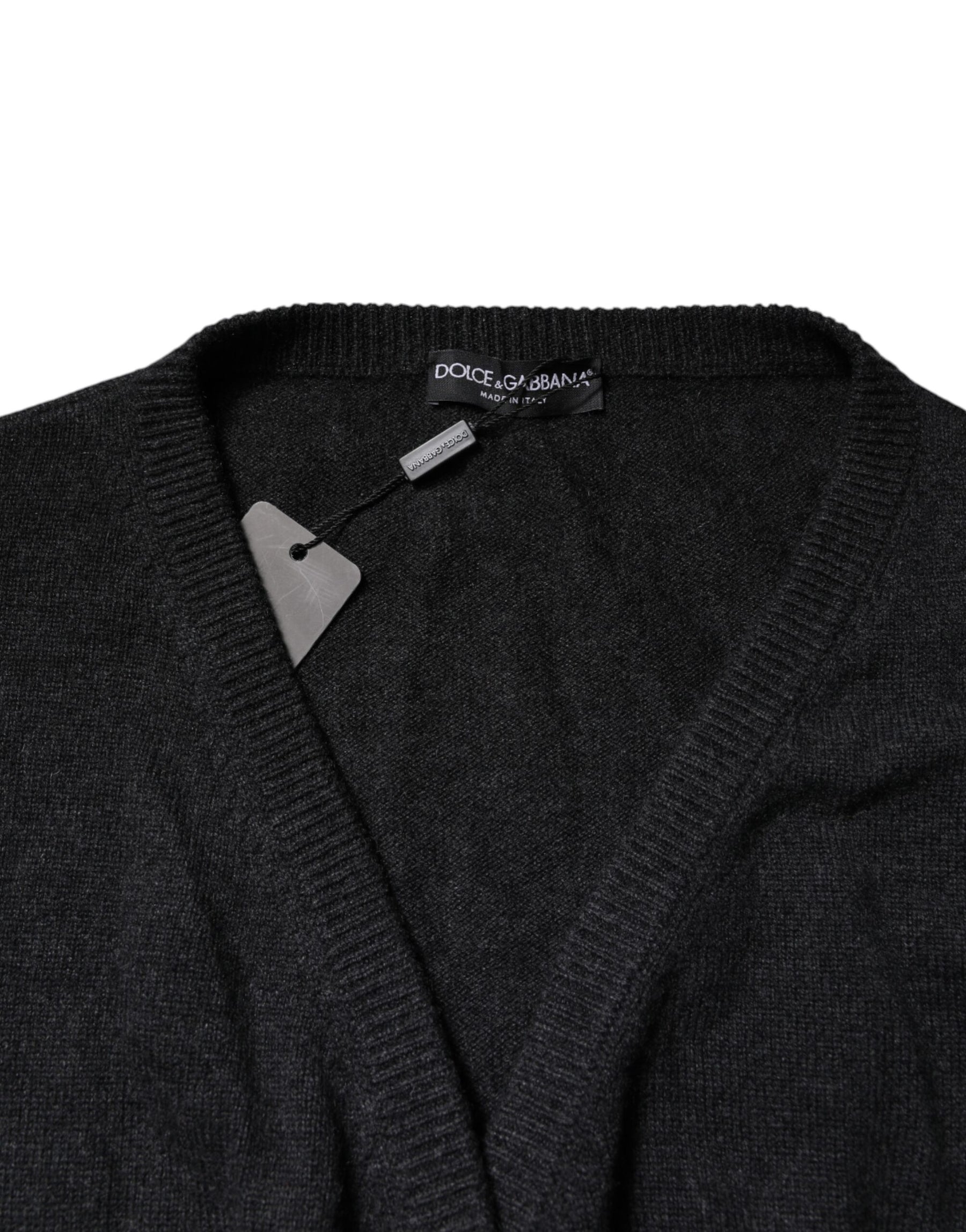 Dolce & Gabbana Grey Cashmere Deep V-neck Pullover Sweater | Regal Royce