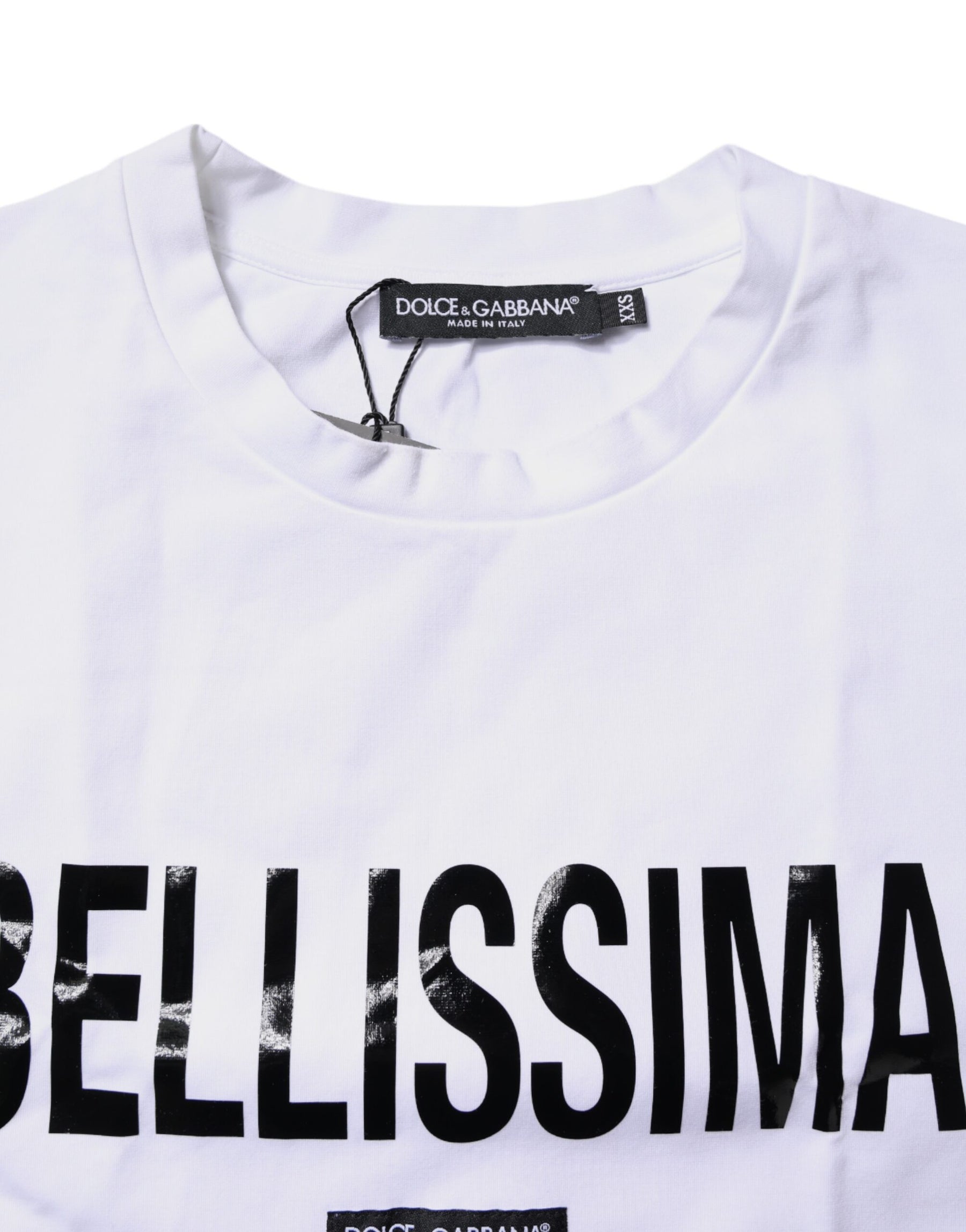 Dolce & Gabbana White Bellissima Cotton Crew Neck T-shirt | Regal Royce