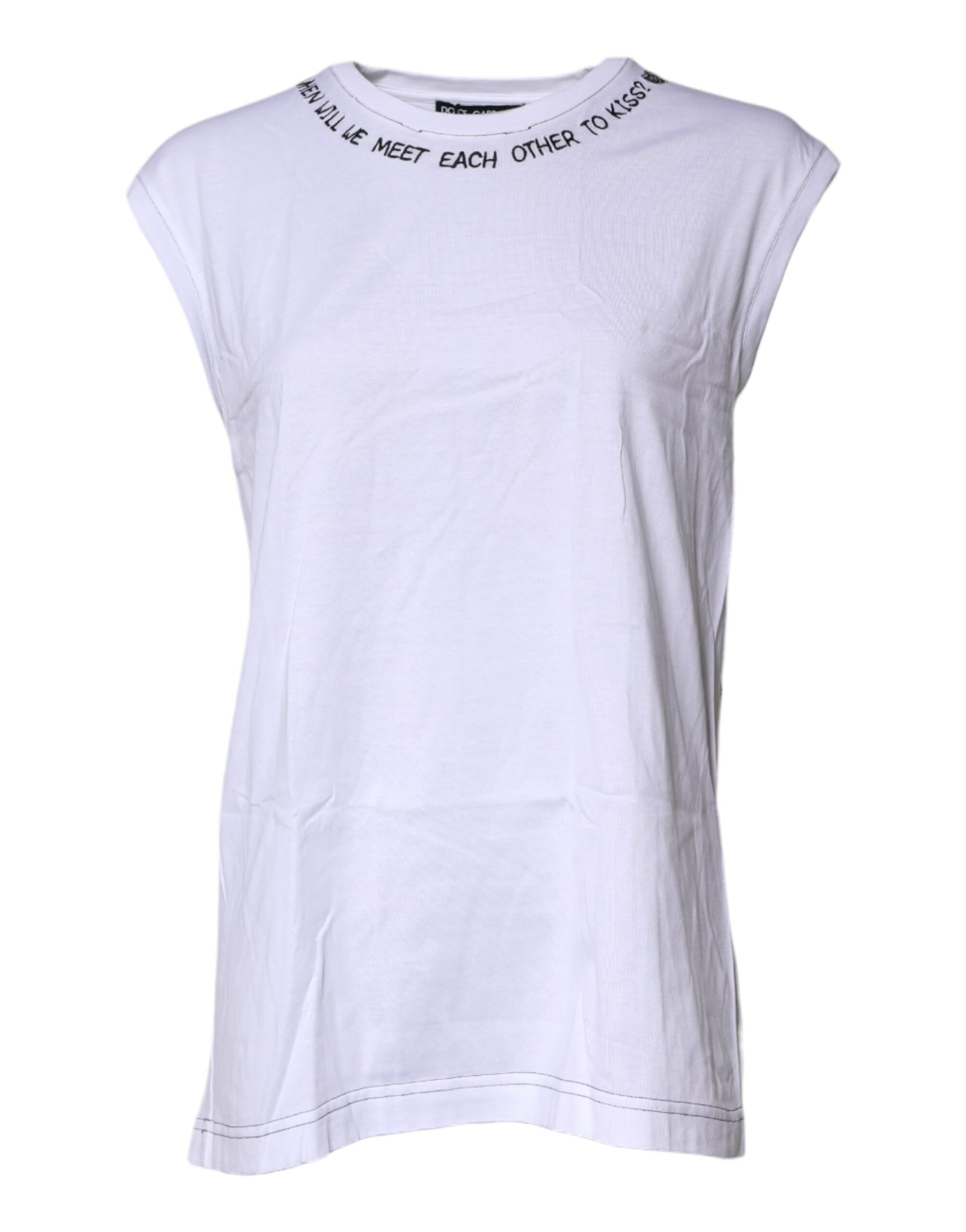Dolce & Gabbana White Cotton Sleeveless Printed Tank T-shirt | Regal Royce