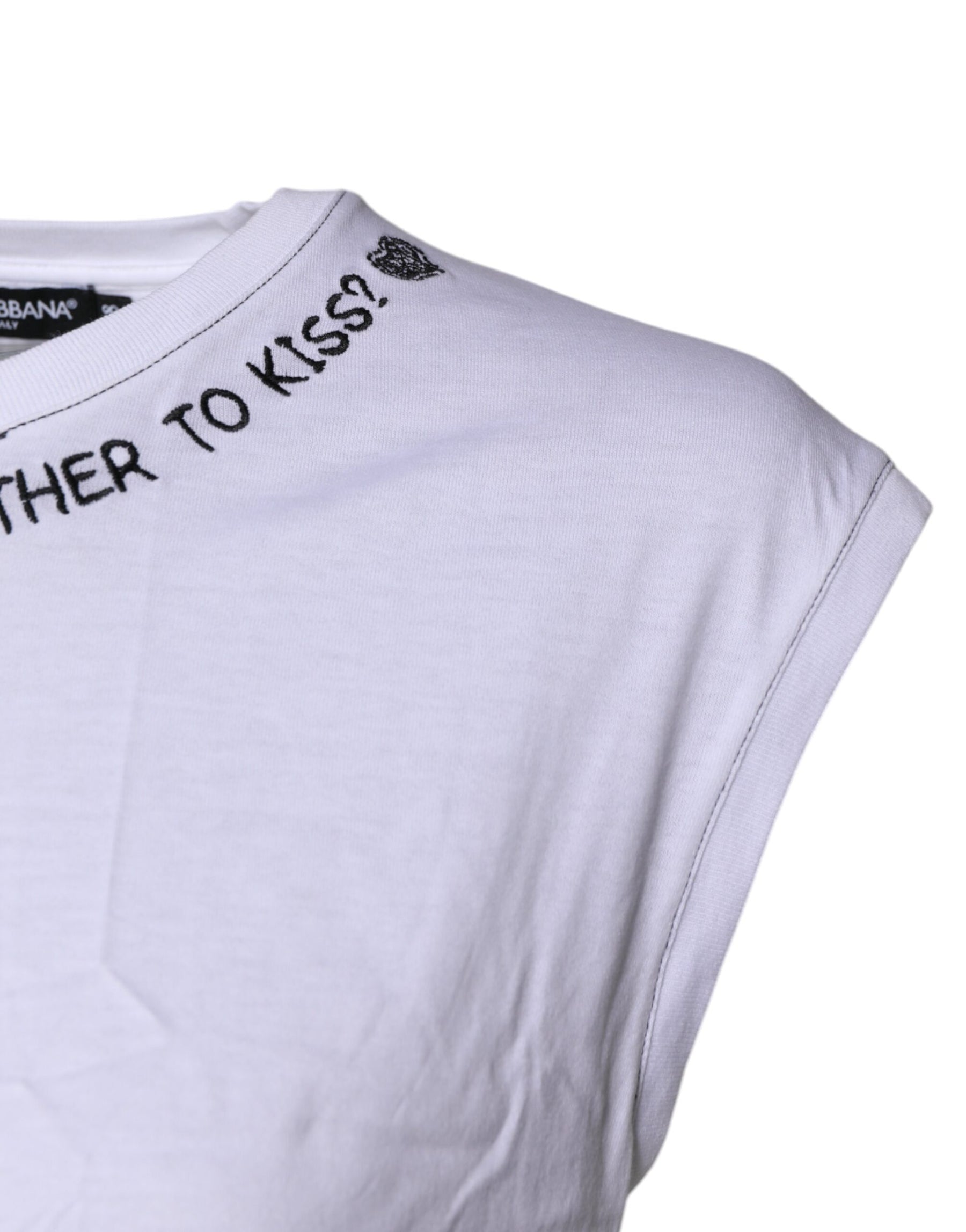 Dolce & Gabbana White Cotton Sleeveless Printed Tank T-shirt | Regal Royce