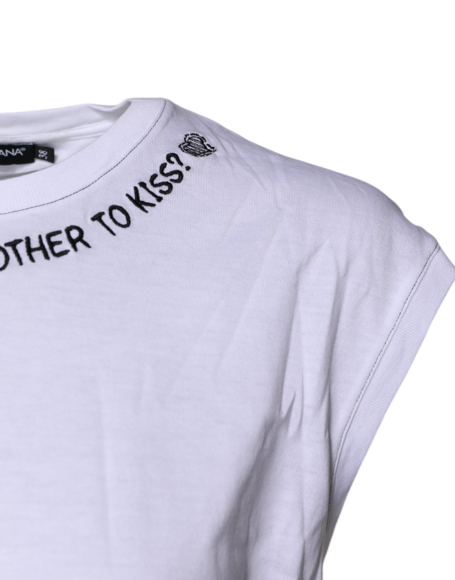 Dolce & Gabbana White Cotton Sleeveless Printed Tank T-shirt | Regal Royce