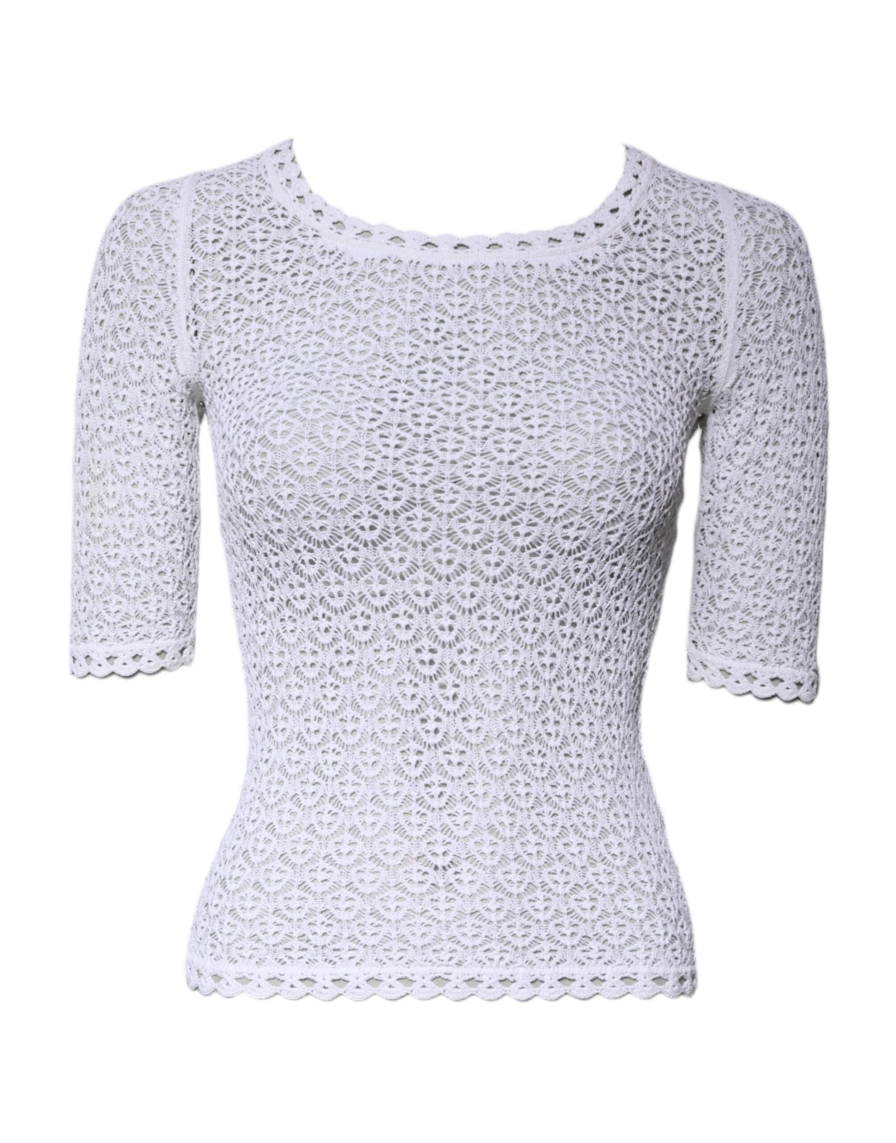 Dolce & Gabbana White Viscose Short Sleeve Crochet Top | Regal Royce