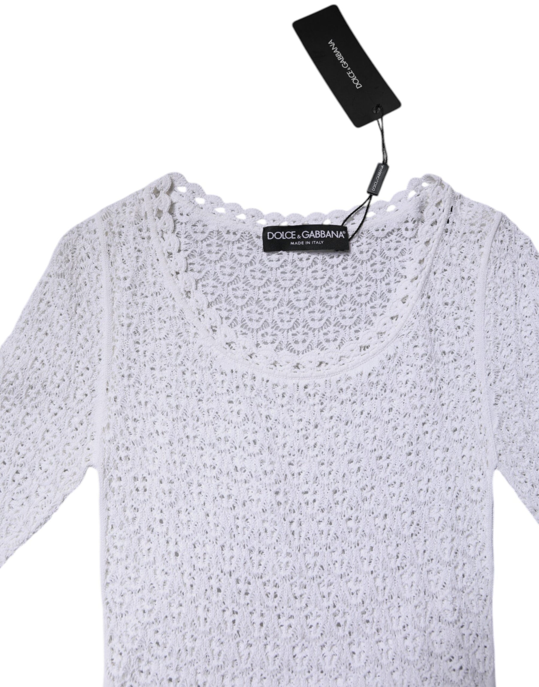 Dolce & Gabbana White Viscose Short Sleeve Crochet Top | Regal Royce