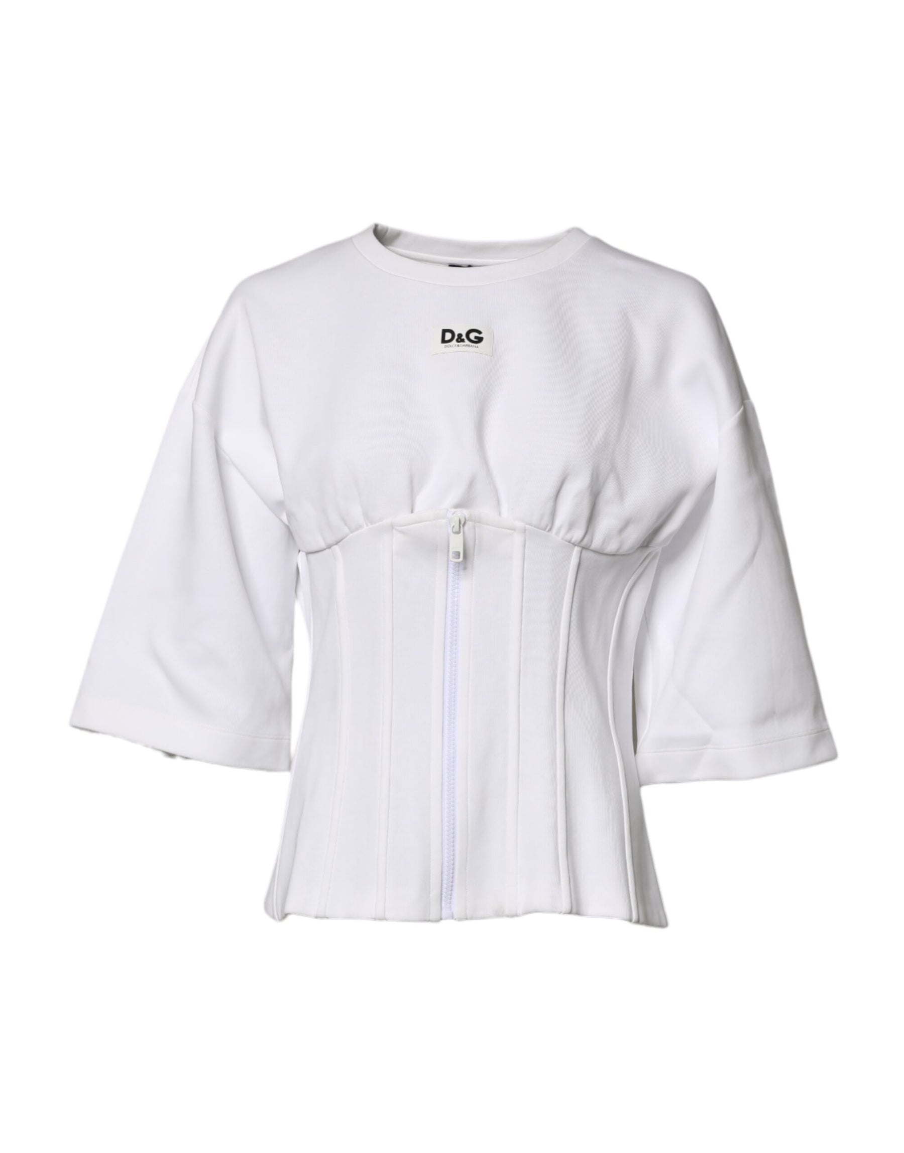 Dolce & Gabbana White Cotton Blend 3/4 Sleeves Blouse Top | Regal Royce