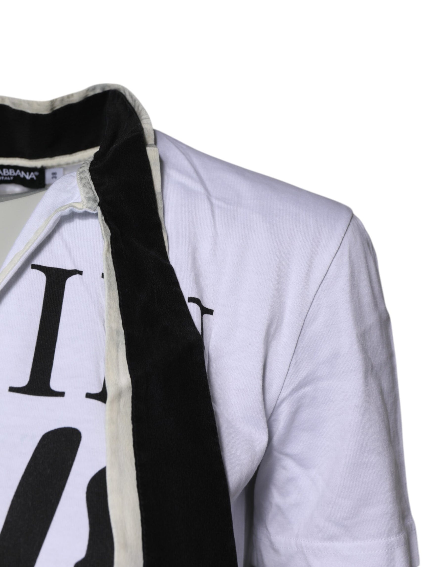 Dolce & Gabbana White Cotton Silk Blend Ascot Collar T-shirt | Regal Royce