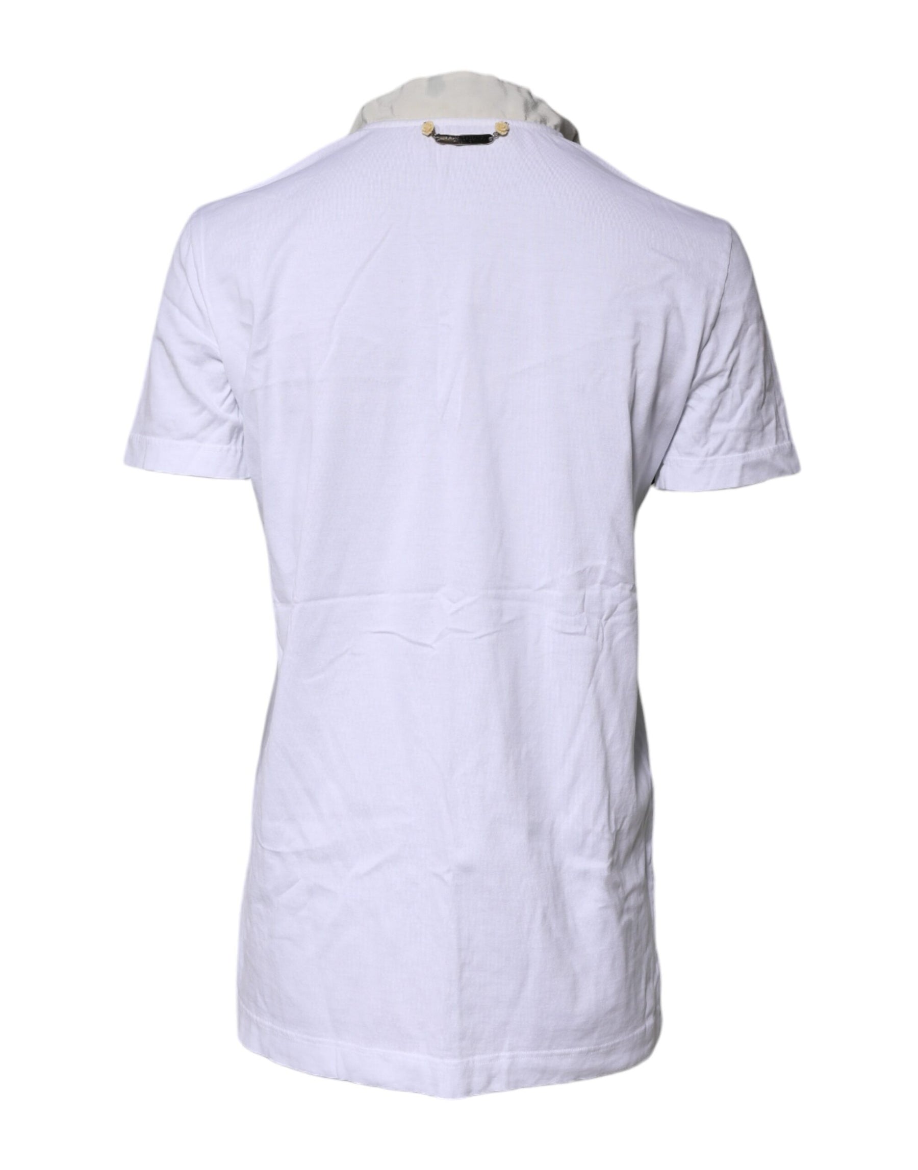 Dolce & Gabbana White Cotton Silk Blend Ascot Collar T-shirt | Regal Royce