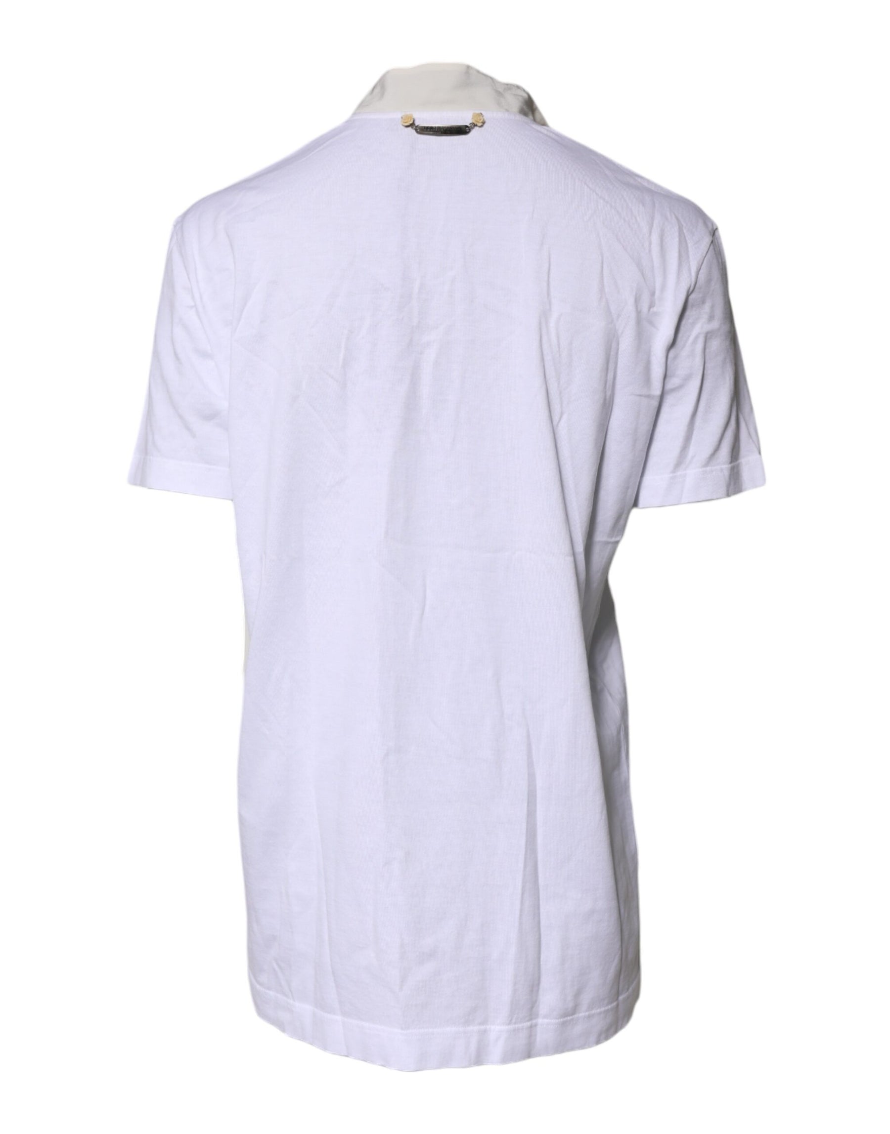 Dolce & Gabbana White Cotton Silk Blend Ascot Collar T-shirt | Regal Royce