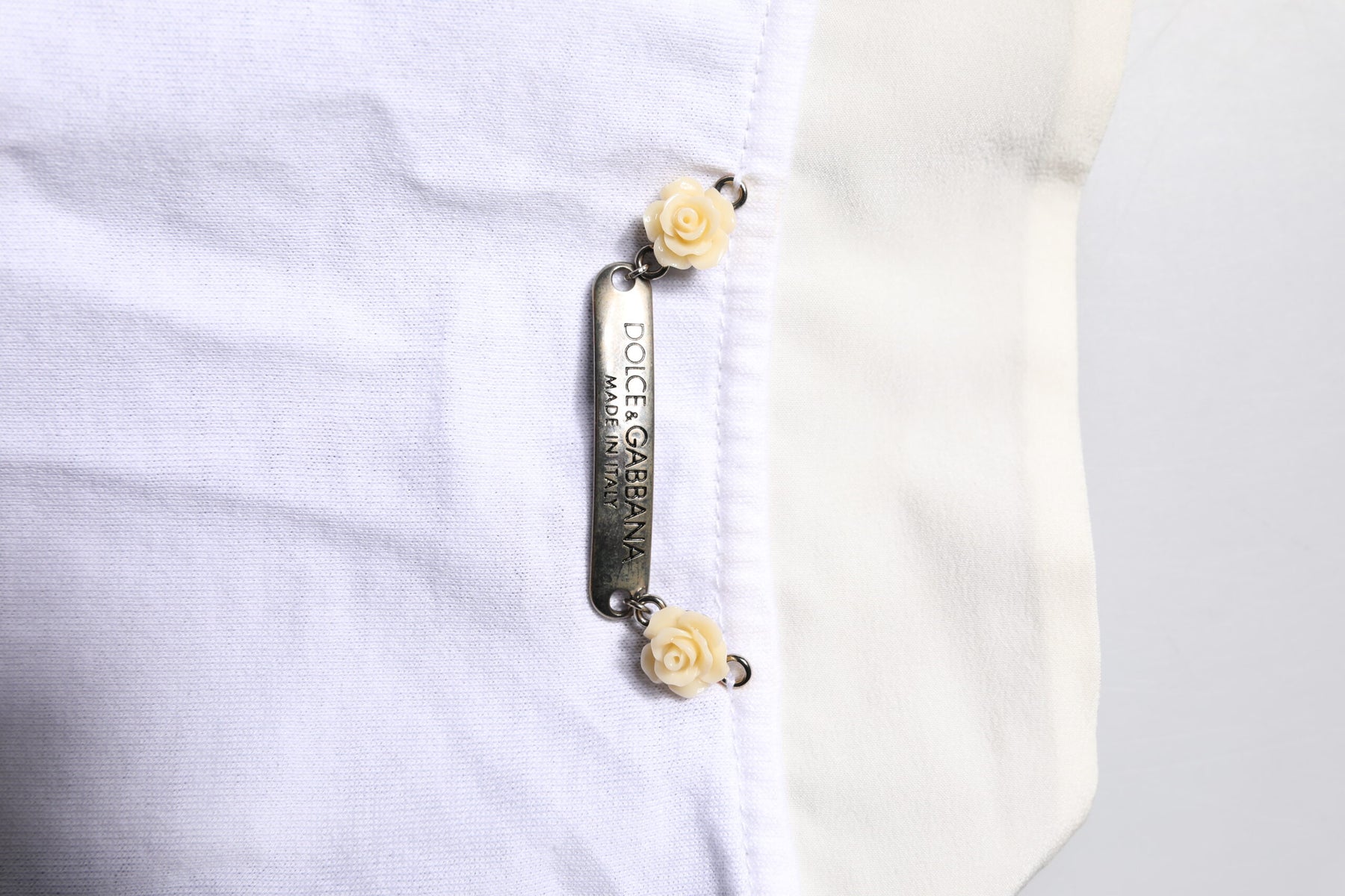 Dolce & Gabbana White Cotton Silk Blend Ascot Collar T-shirt | Regal Royce