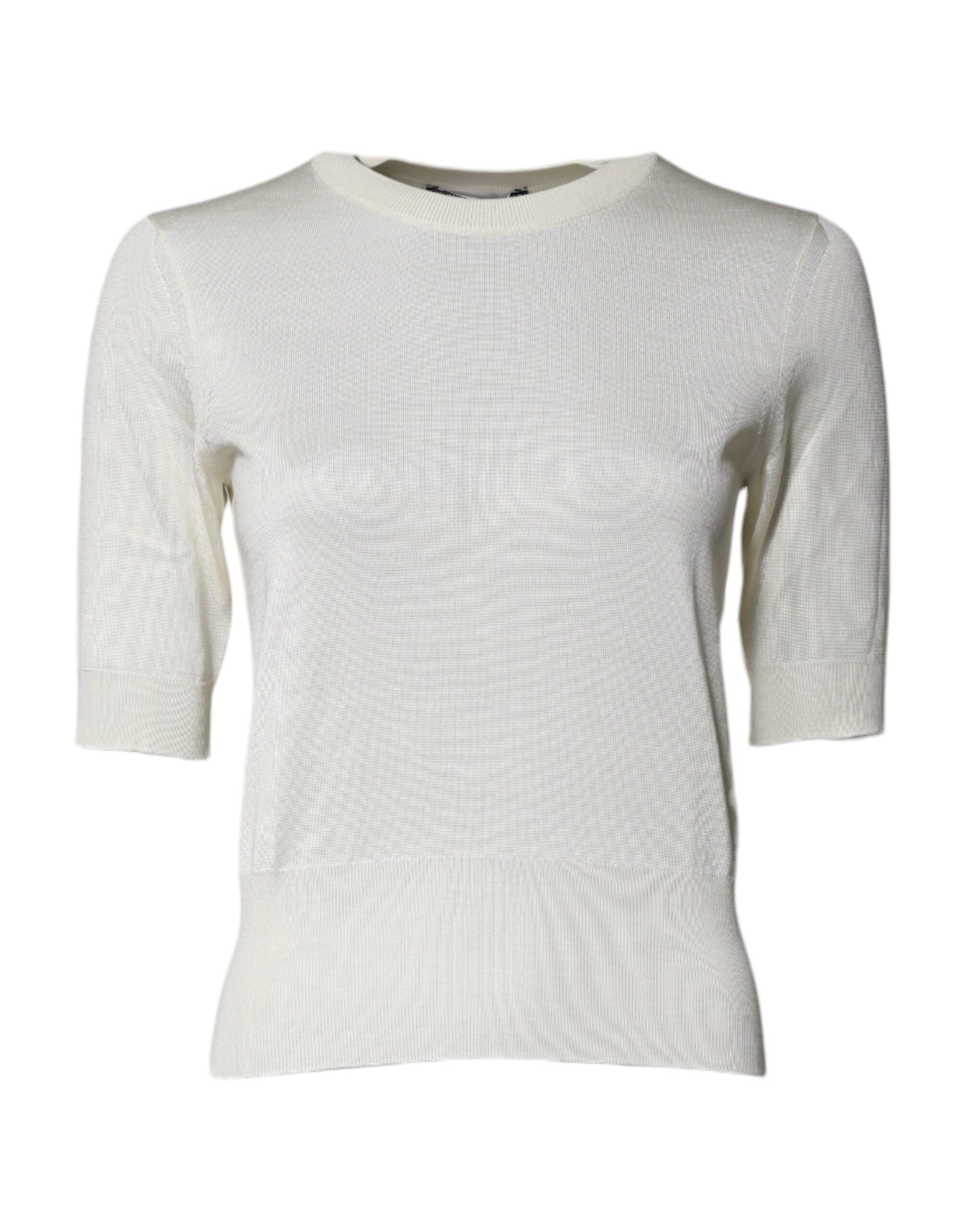 Dolce & Gabbana Cream Short Sleeve Silk Round Neck Blouse Top | Regal Royce