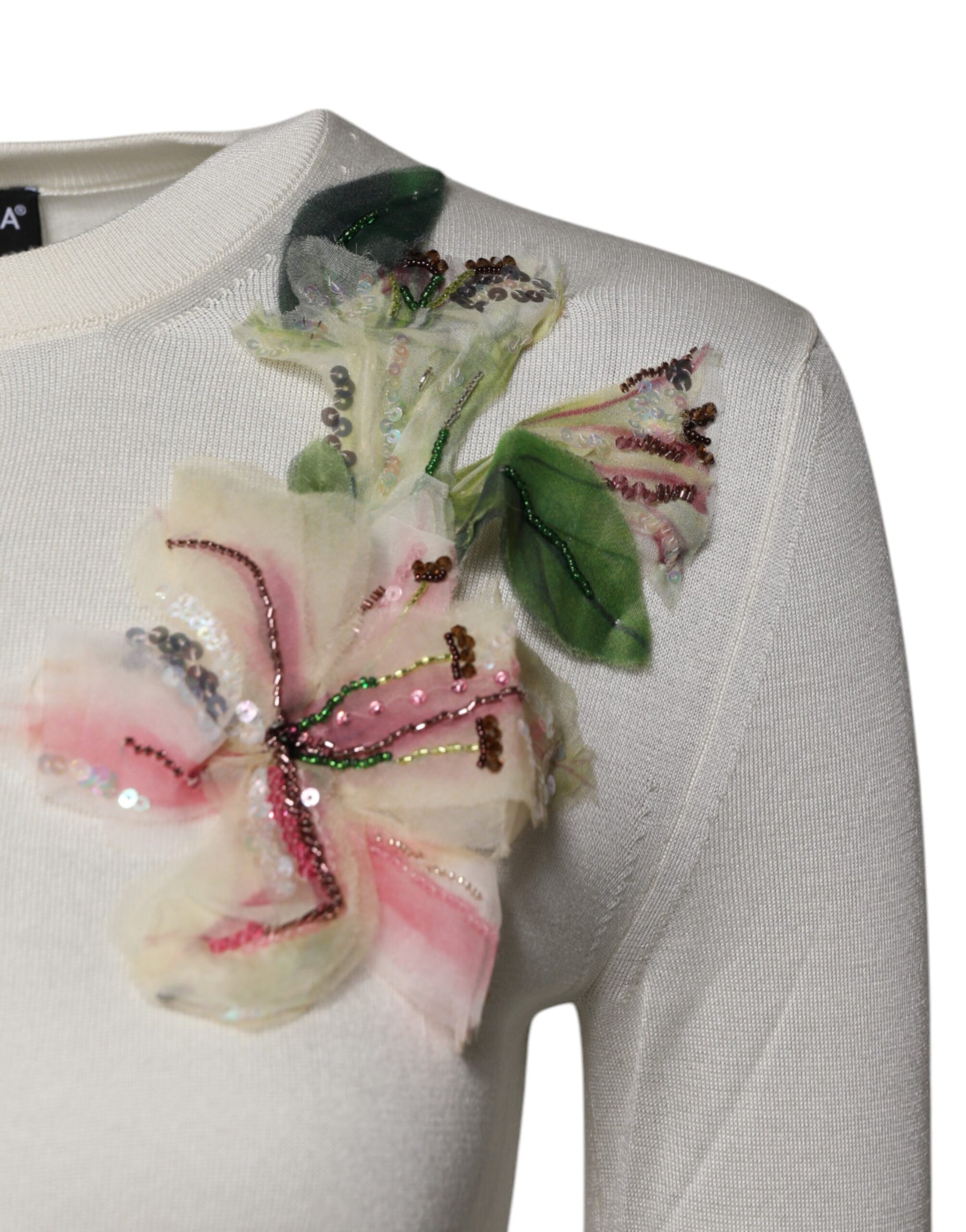 Dolce & Gabbana Cream Floral Silk Embellished Cardigan Sweater | Regal Royce