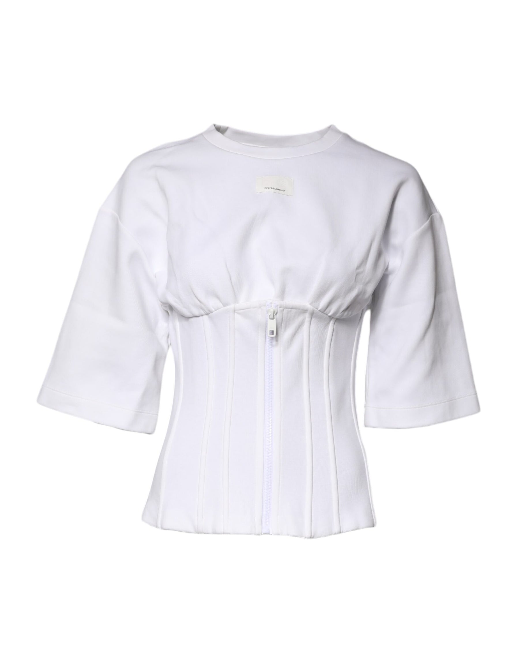 Dolce & Gabbana White Cotton Blend 3/4 Sleeves Blouse Top | Regal Royce