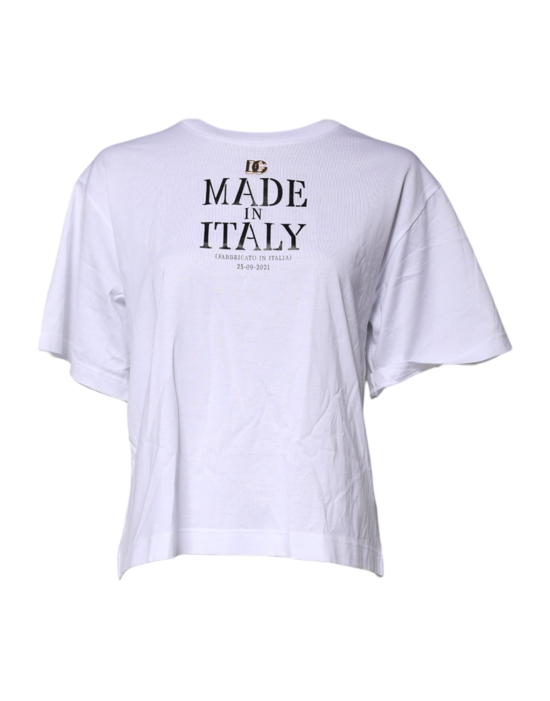 Dolce & Gabbana White Printed Round Neck Top Cotton T-shirt | Regal Royce