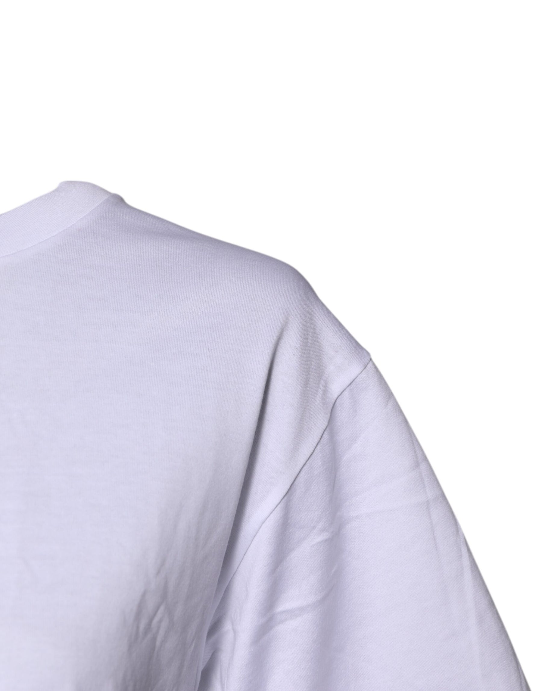 Dolce & Gabbana White Printed Round Neck Top Cotton T-shirt | Regal Royce