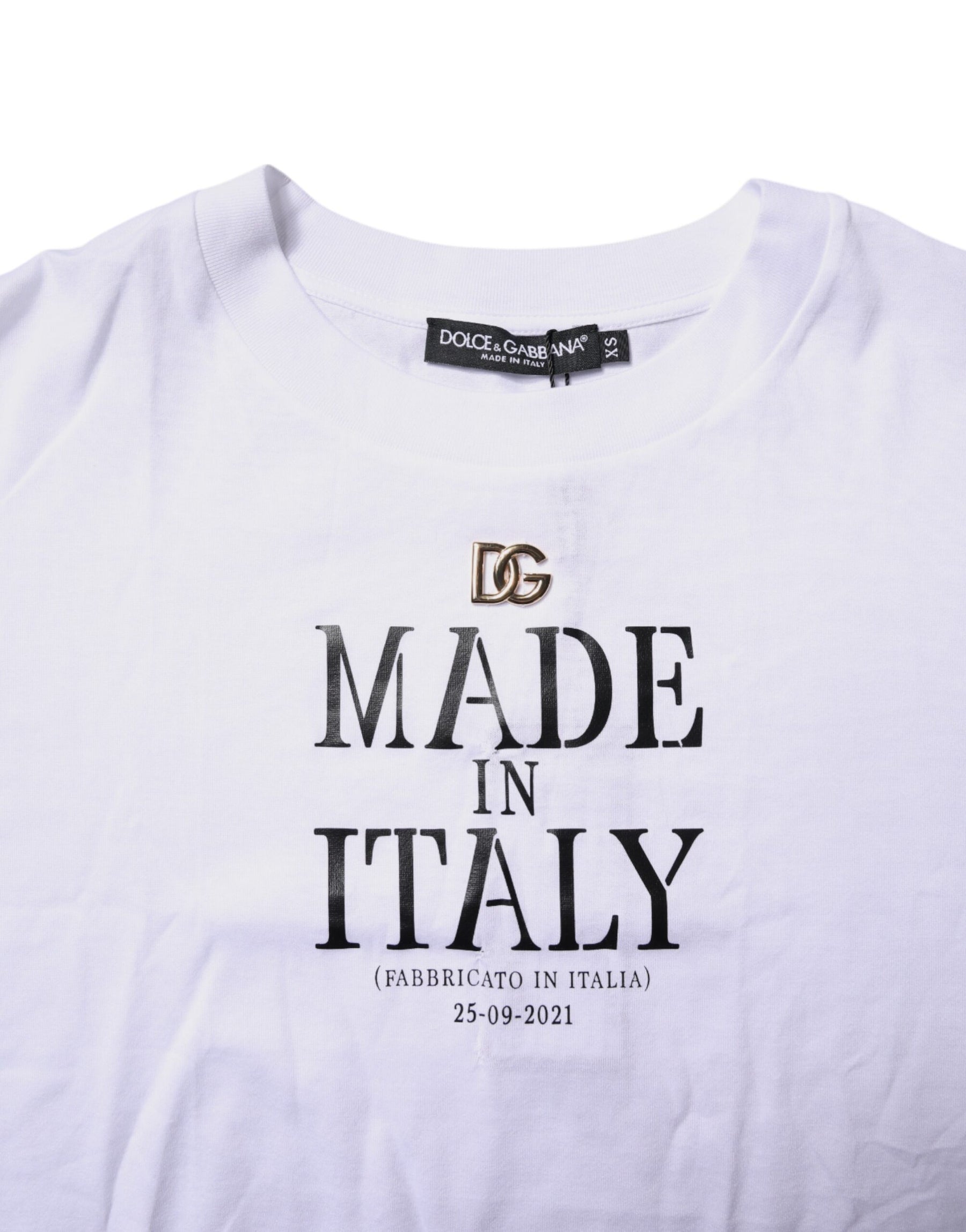 Dolce & Gabbana White Printed Round Neck Top Cotton T-shirt | Regal Royce