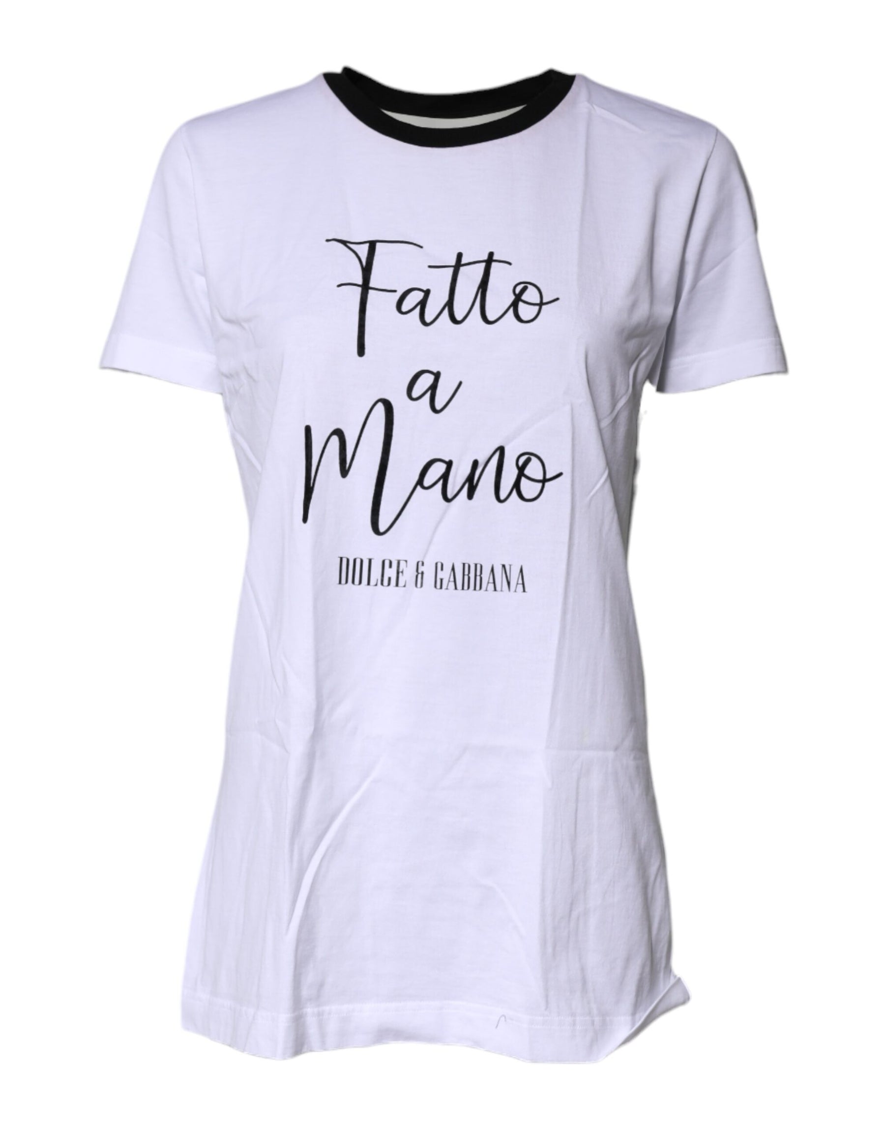 Dolce & Gabbana White Printed Round Neck Top Cotton T-shirt | Regal Royce