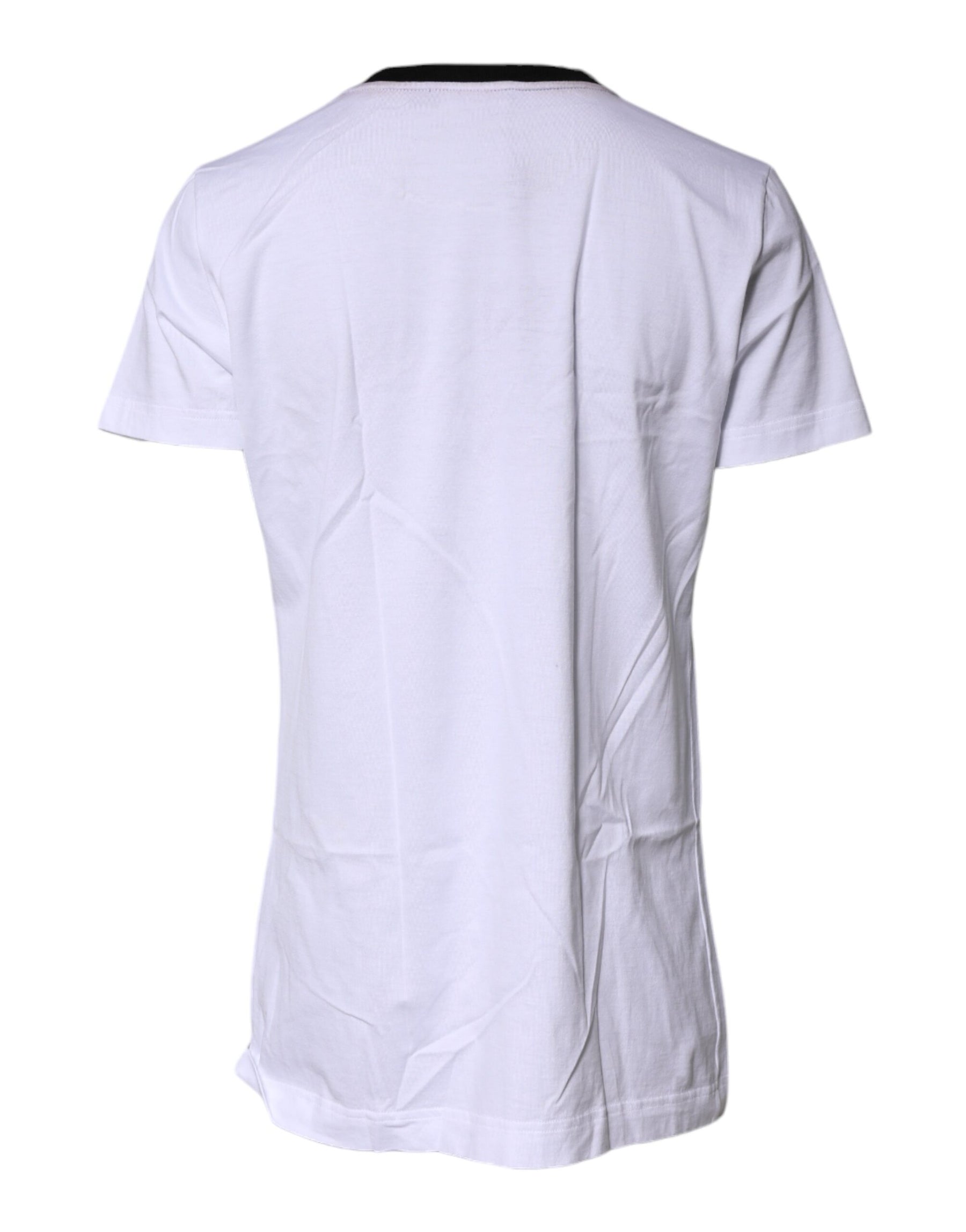Dolce & Gabbana White Printed Round Neck Top Cotton T-shirt | Regal Royce