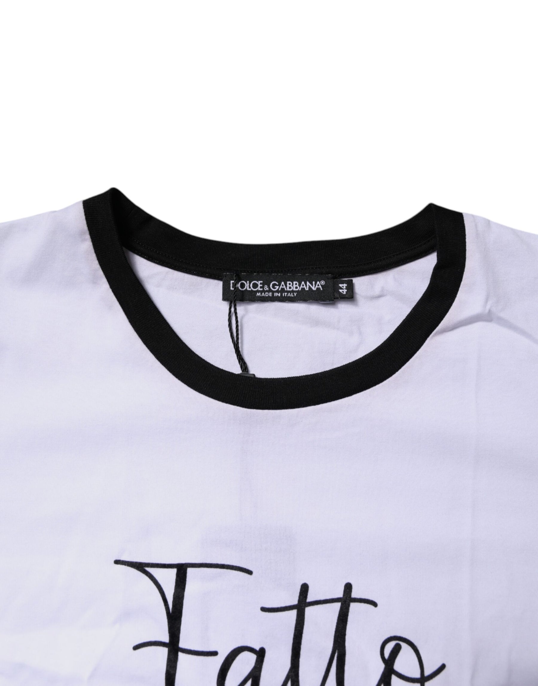 Dolce & Gabbana White Printed Round Neck Top Cotton T-shirt | Regal Royce
