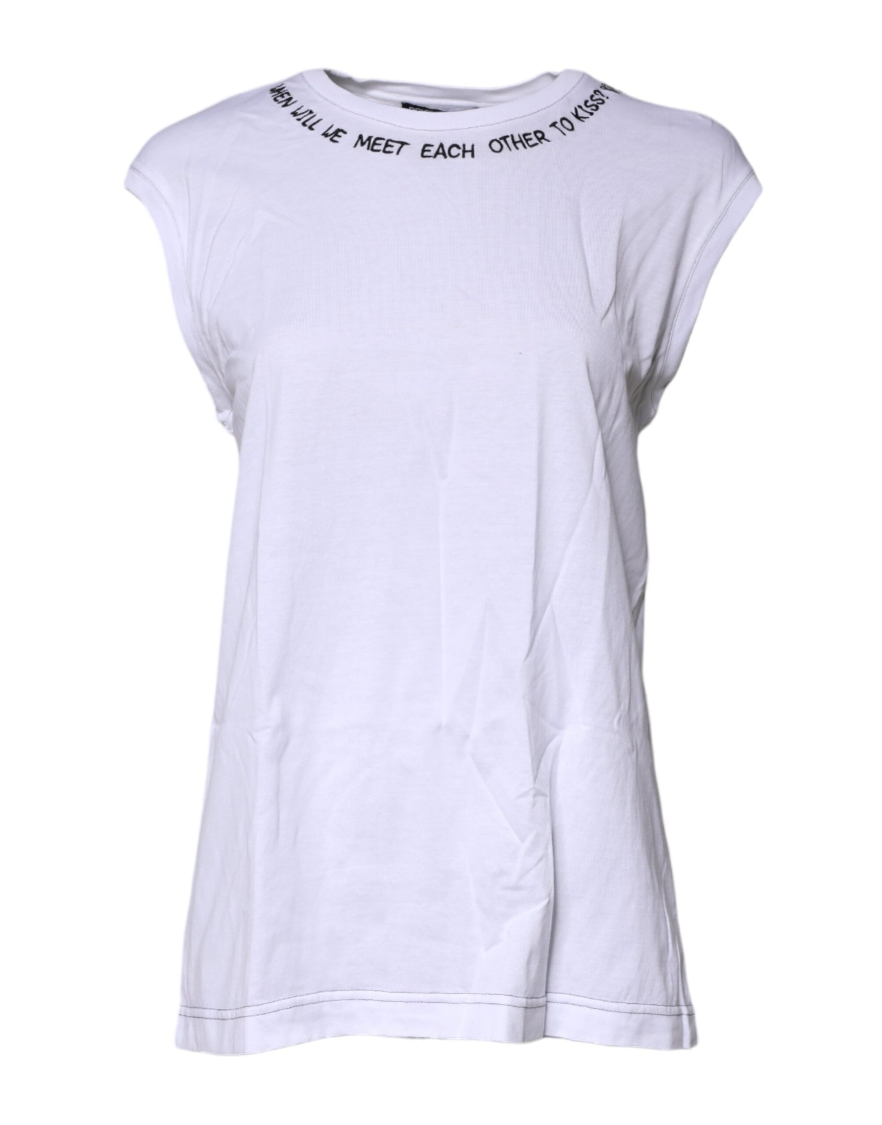 Dolce & Gabbana White Cotton Sleeveless Printed Tank T-shirt | Regal Royce