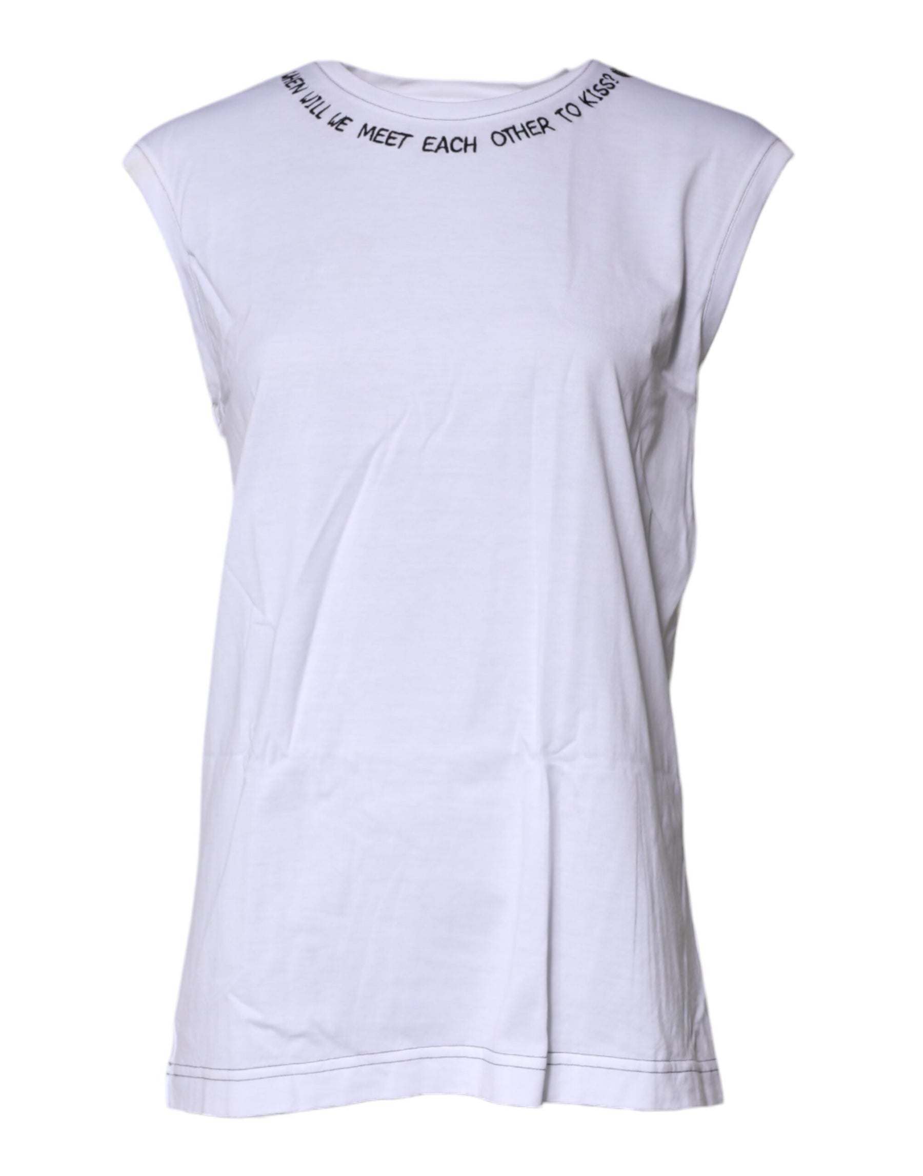 Dolce & Gabbana White Cotton Sleeveless Printed Tank T-shirt | Regal Royce