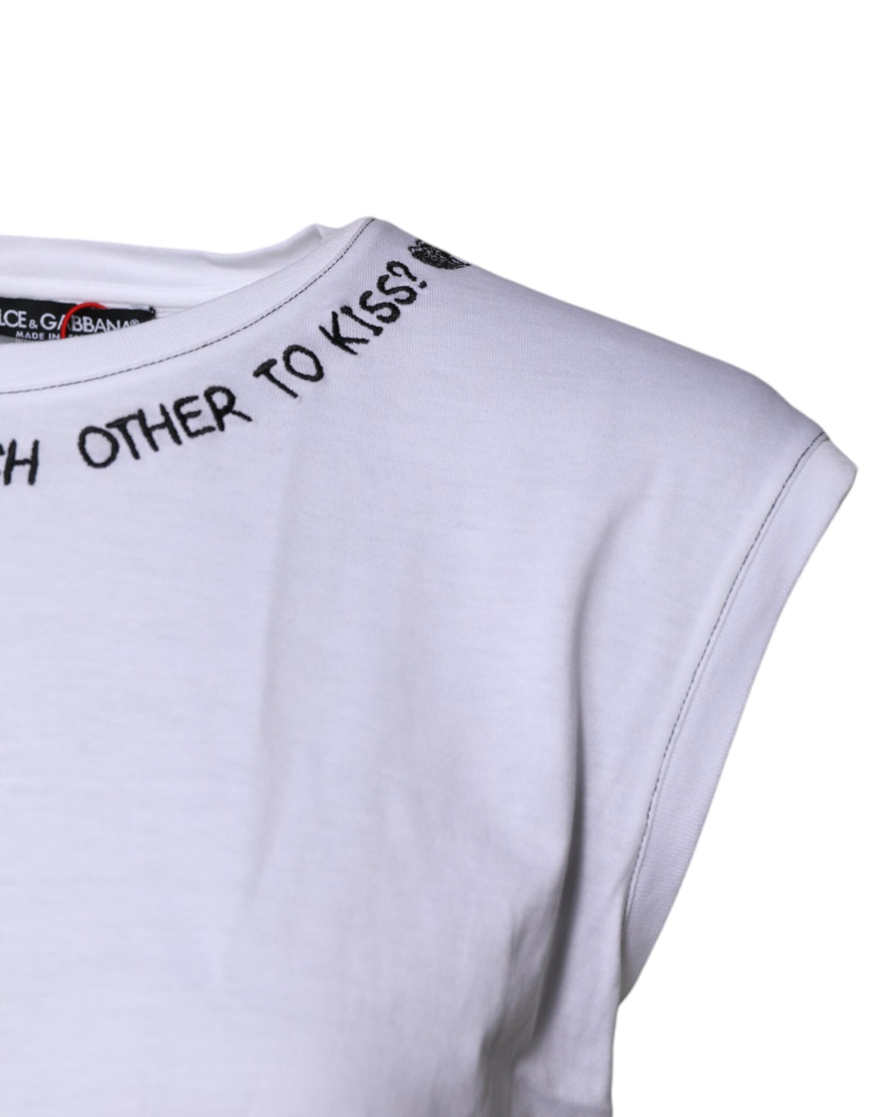Dolce & Gabbana White Cotton Sleeveless Printed Tank T-shirt | Regal Royce