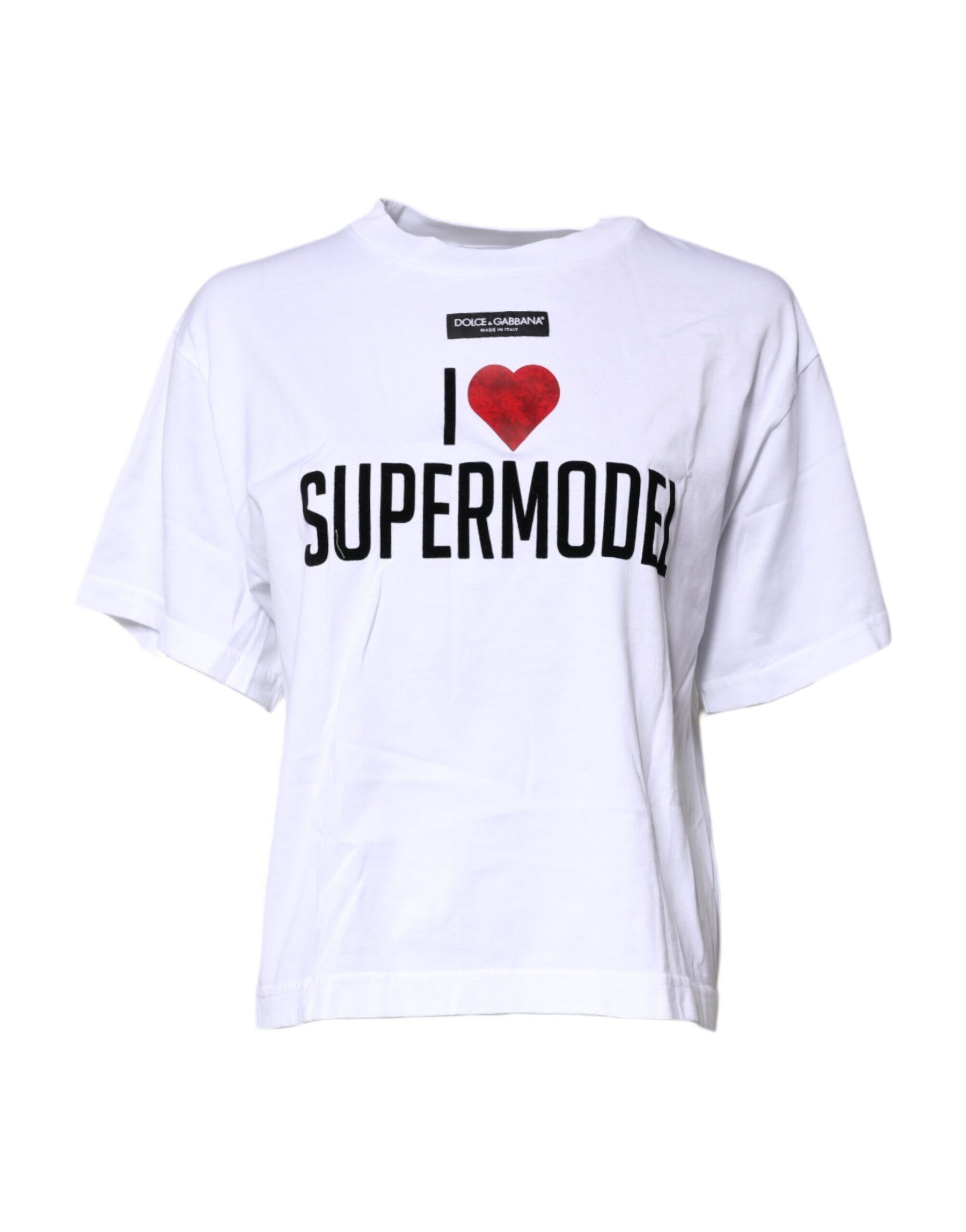 Dolce & Gabbana White Printed Round Neck Top Cotton T-shirt | Regal Royce