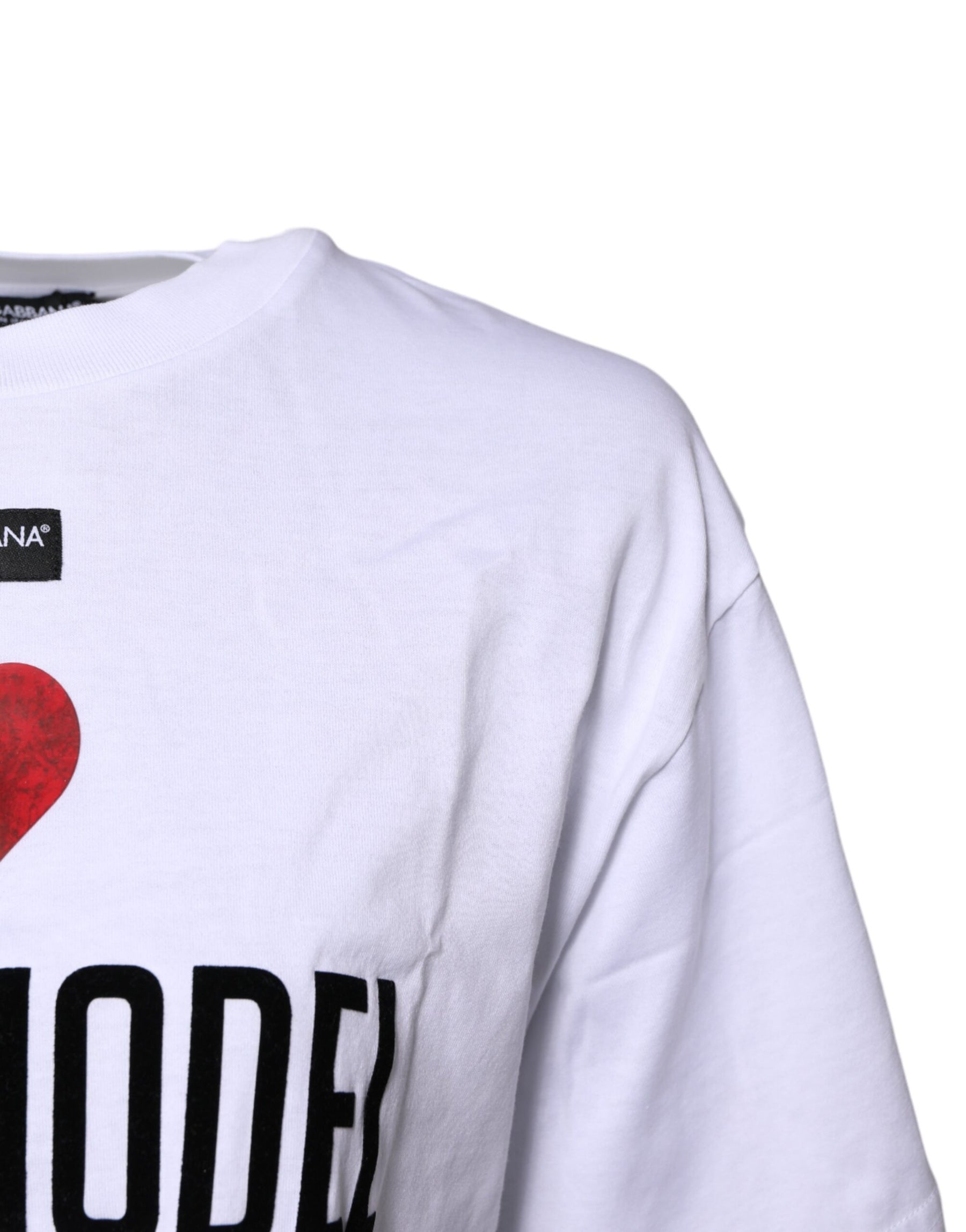 Dolce & Gabbana White Printed Round Neck Top Cotton T-shirt | Regal Royce