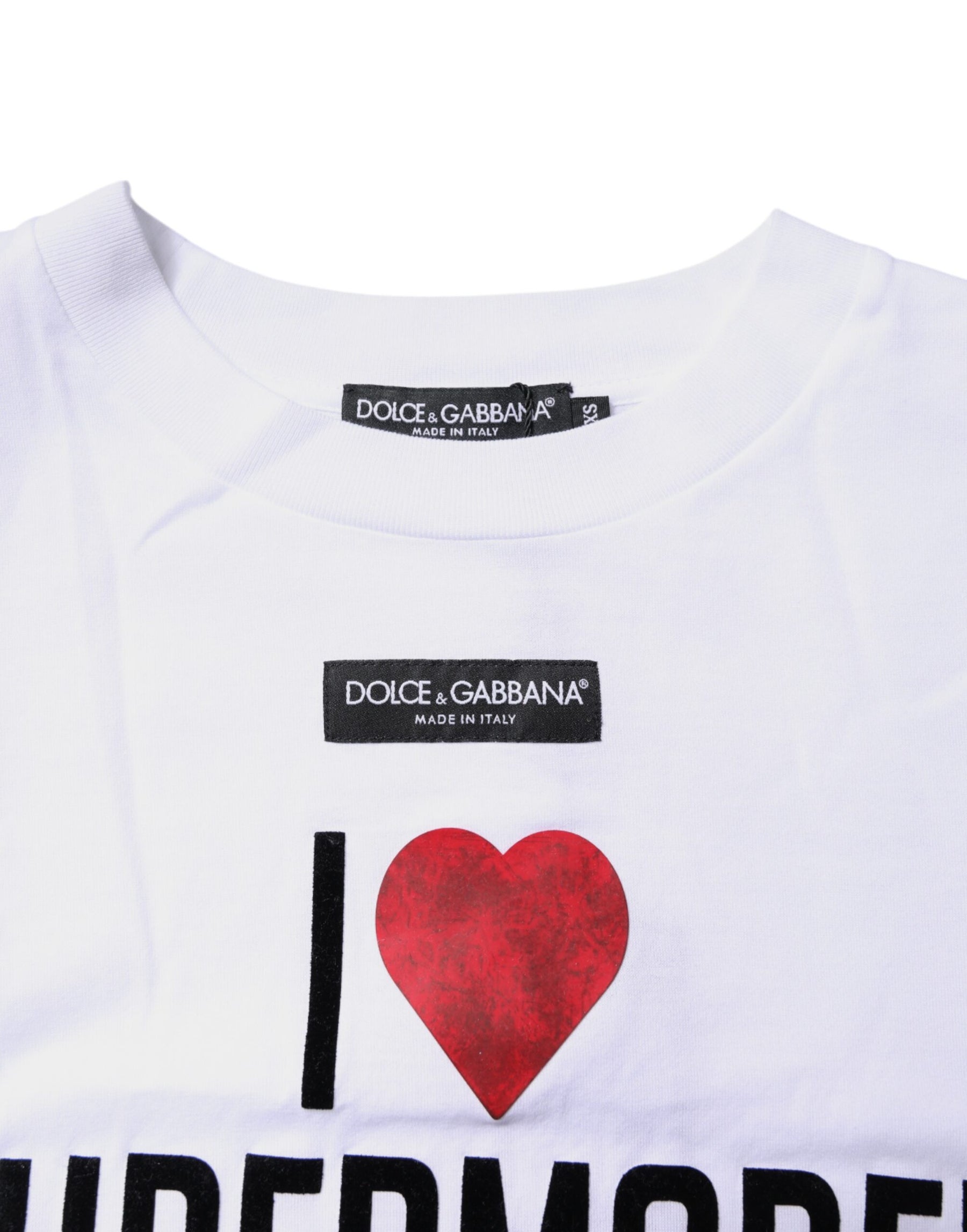 Dolce & Gabbana White Printed Round Neck Top Cotton T-shirt | Regal Royce
