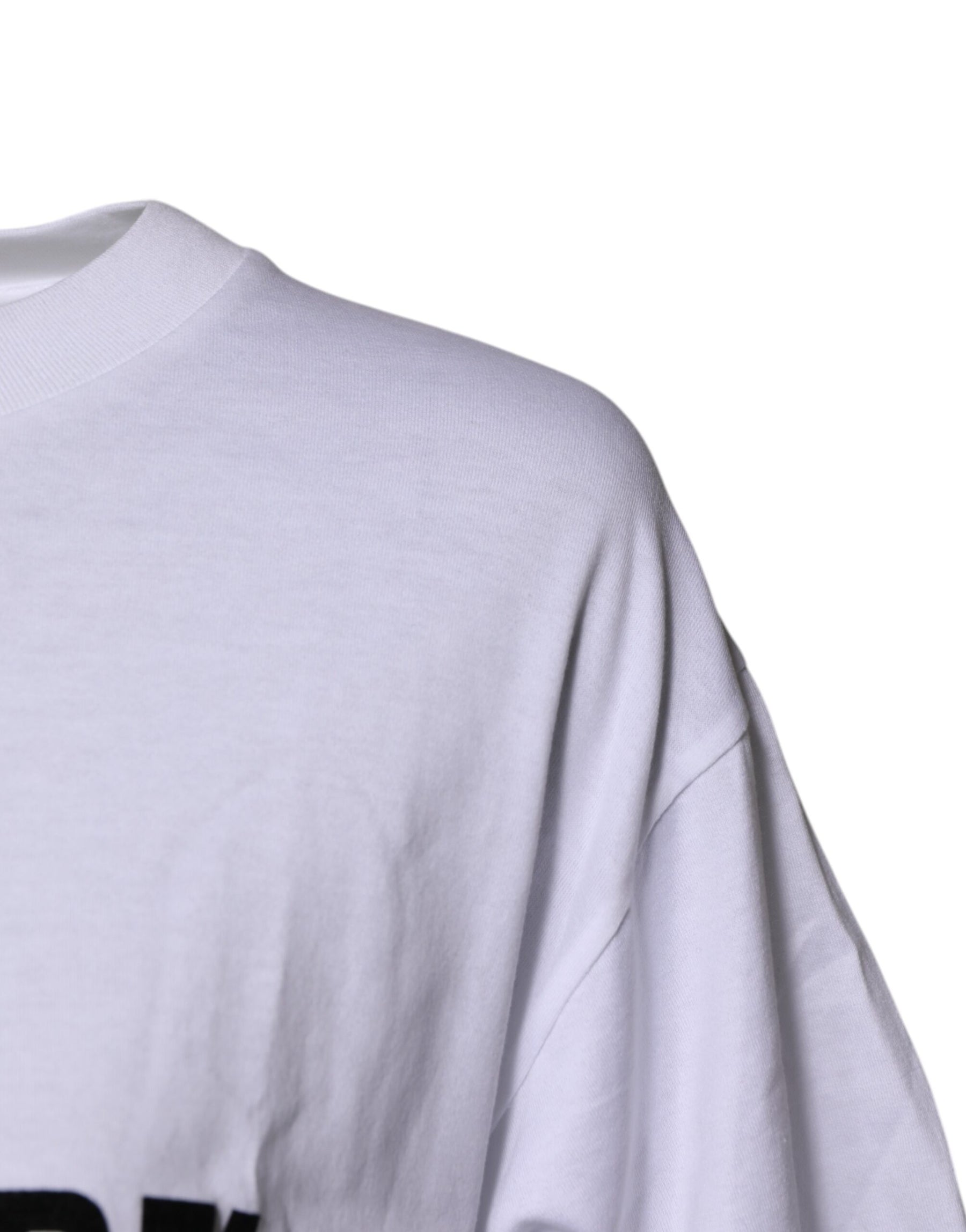 Dolce & Gabbana White Printed Round Neck Top Cotton T-shirt | Regal Royce