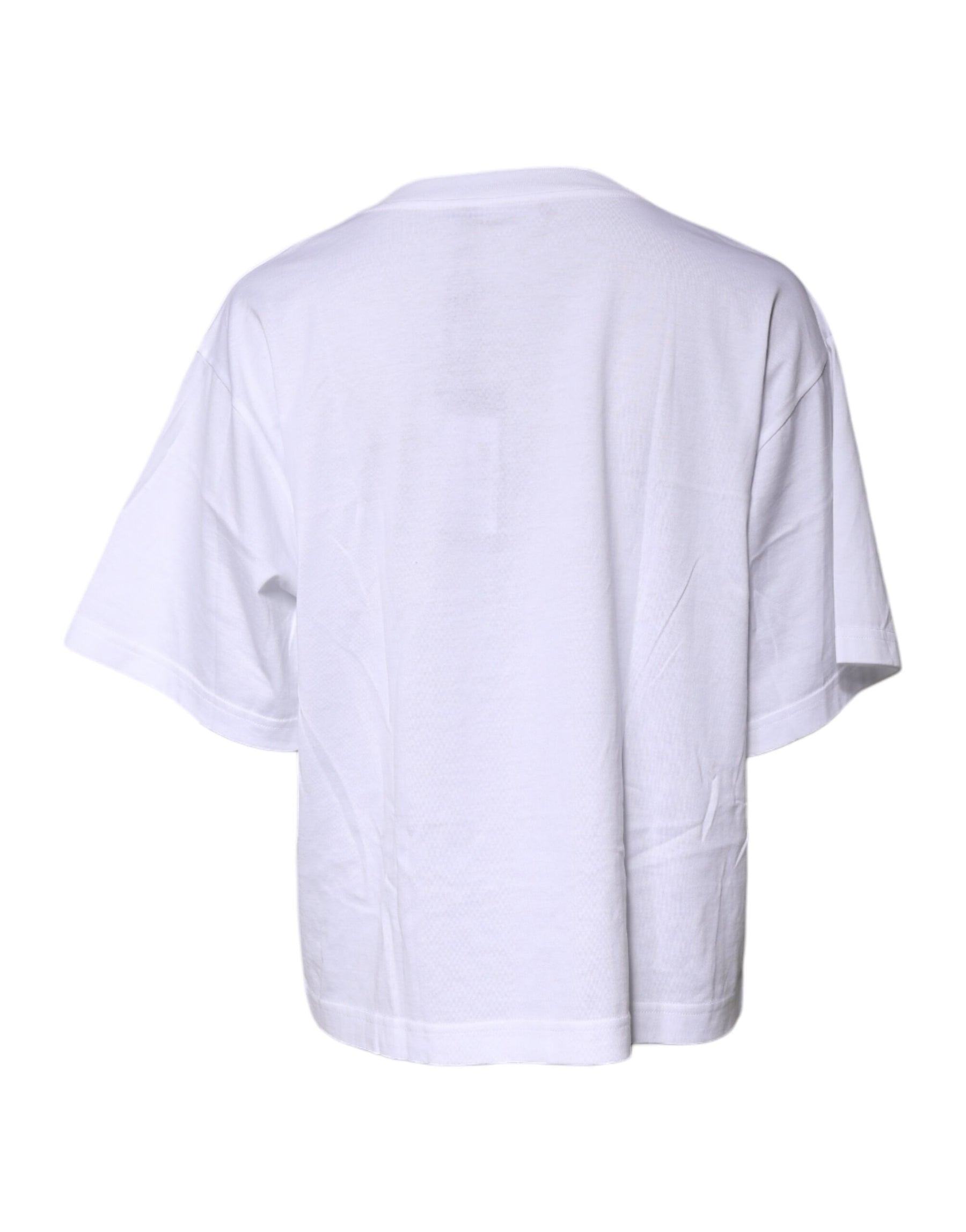 Dolce & Gabbana White Printed Round Neck Top Cotton T-shirt | Regal Royce