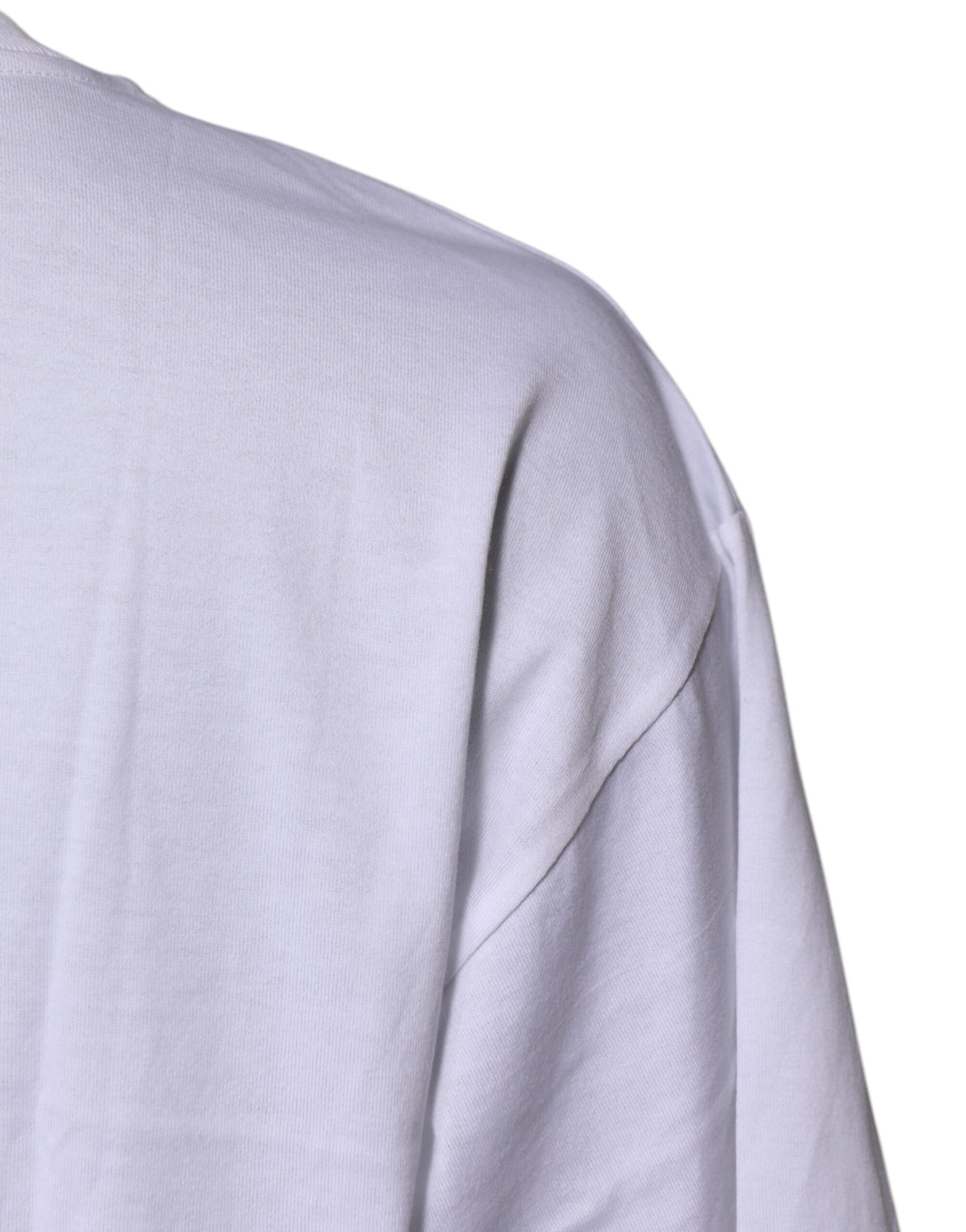 Dolce & Gabbana White Printed Round Neck Top Cotton T-shirt | Regal Royce