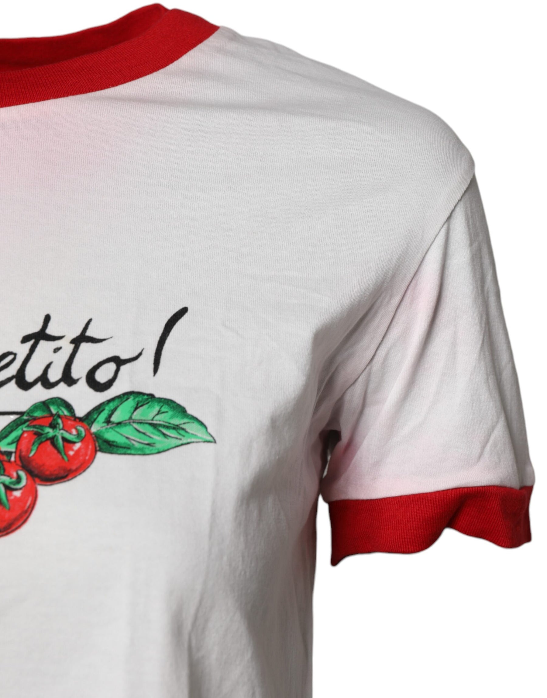 Dolce & Gabbana White Printed Round Neck Cropped Top T-shirt | Regal Royce