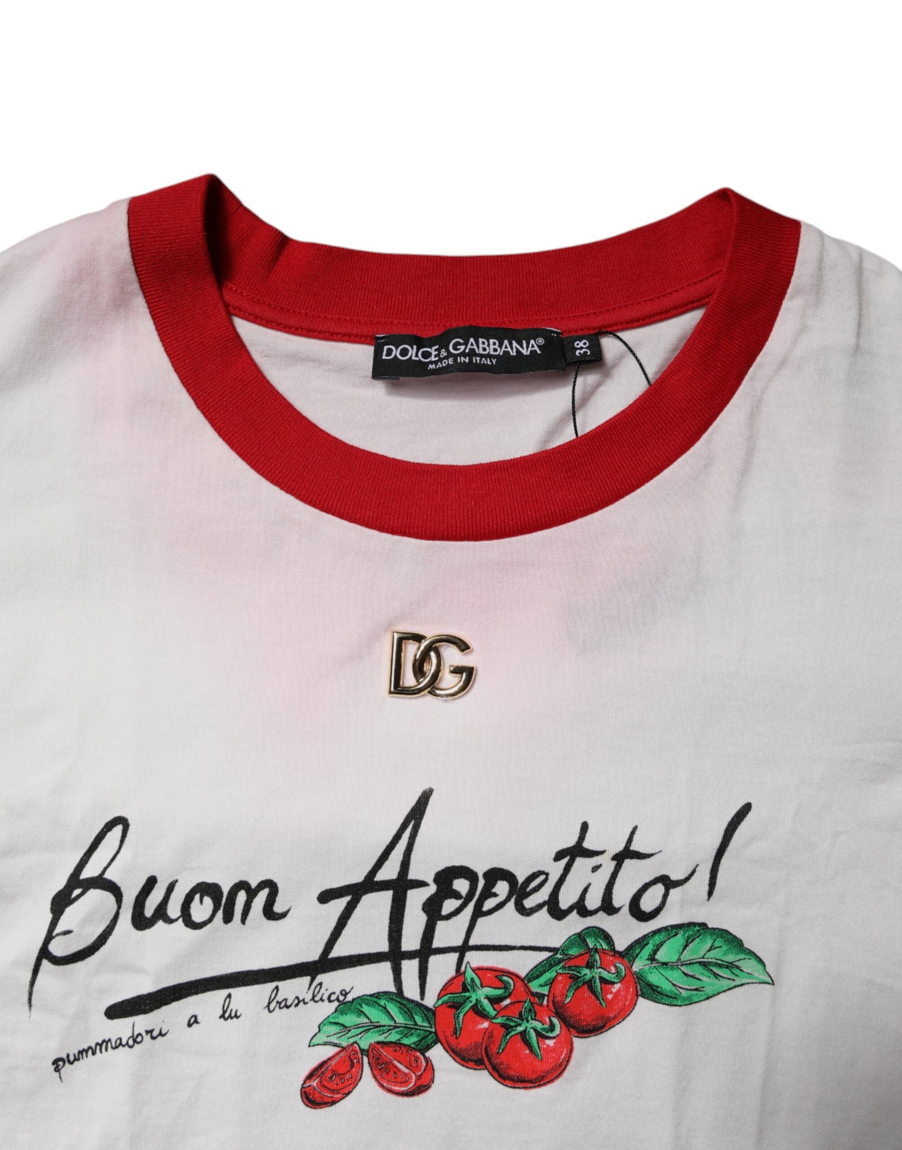 Dolce & Gabbana White Printed Round Neck Cropped Top T-shirt | Regal Royce