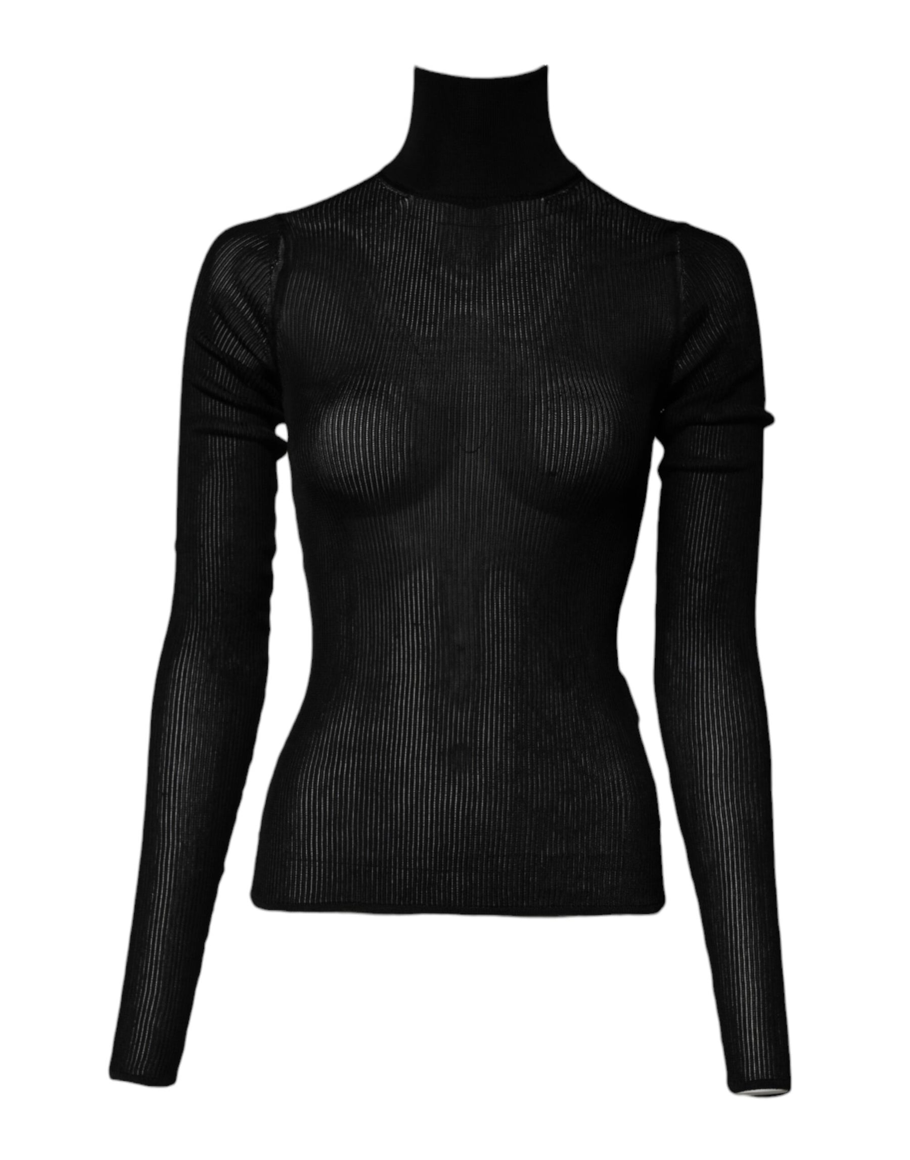 Dolce & Gabbana Black Knit Long Sleeves Turtleneck Slim Top | Regal Royce