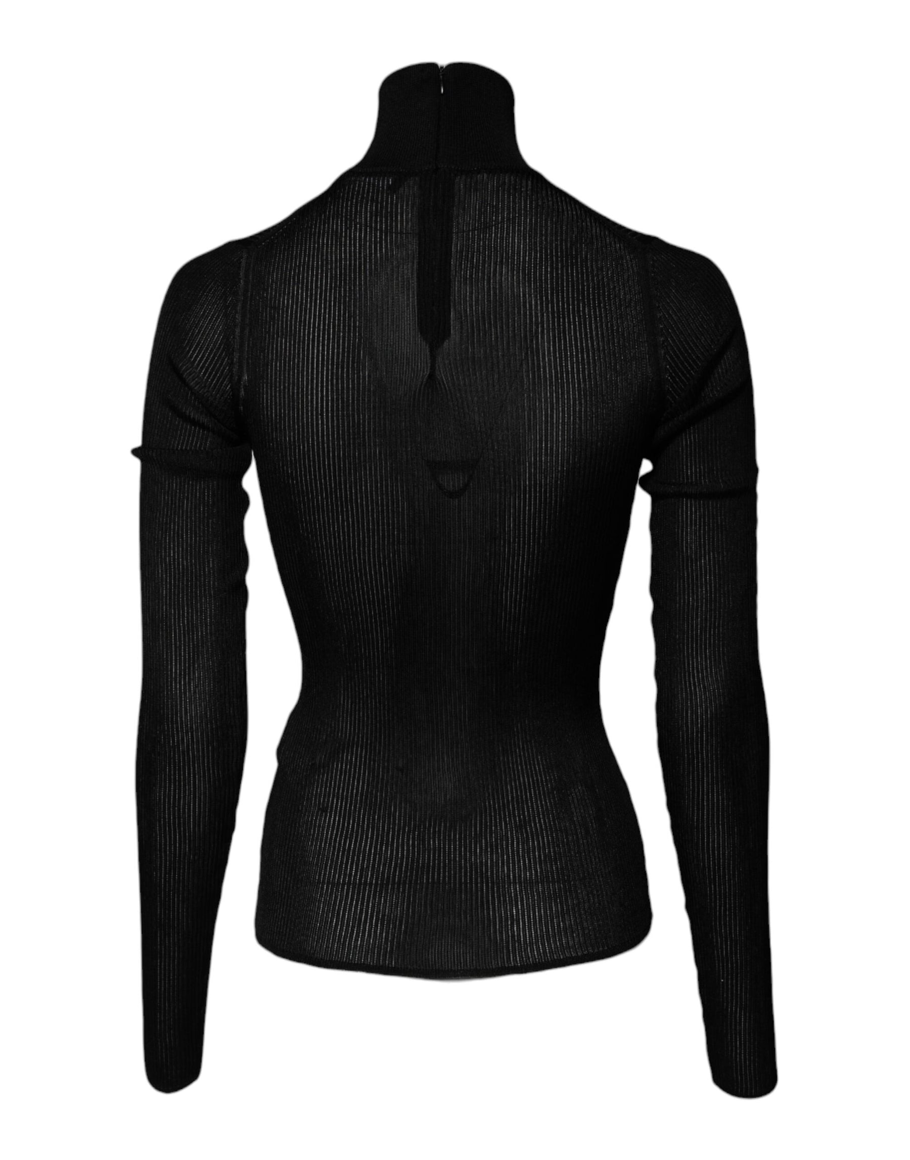 Dolce & Gabbana Black Knit Long Sleeves Turtleneck Slim Top | Regal Royce