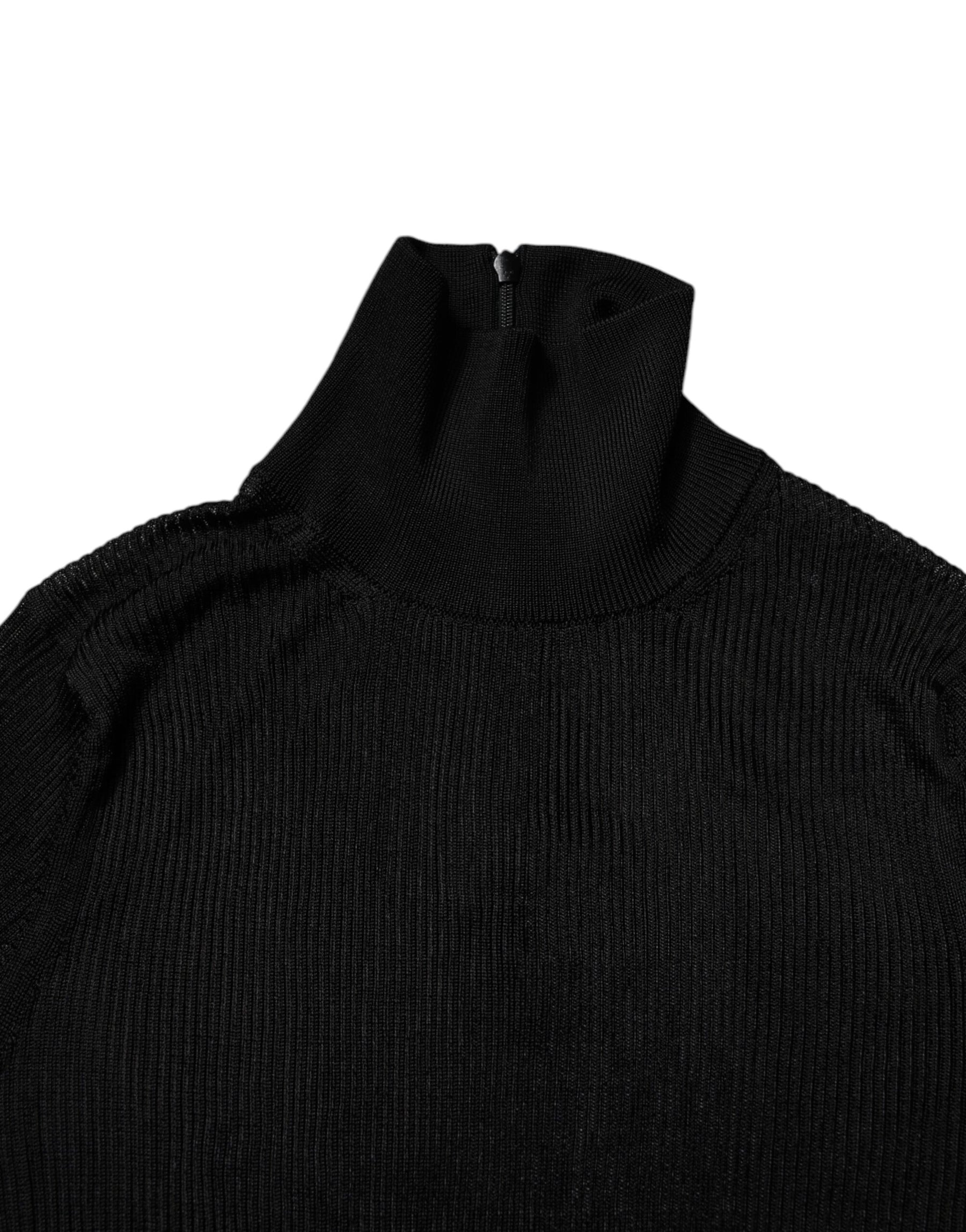Dolce & Gabbana Black Knit Long Sleeves Turtleneck Slim Top | Regal Royce