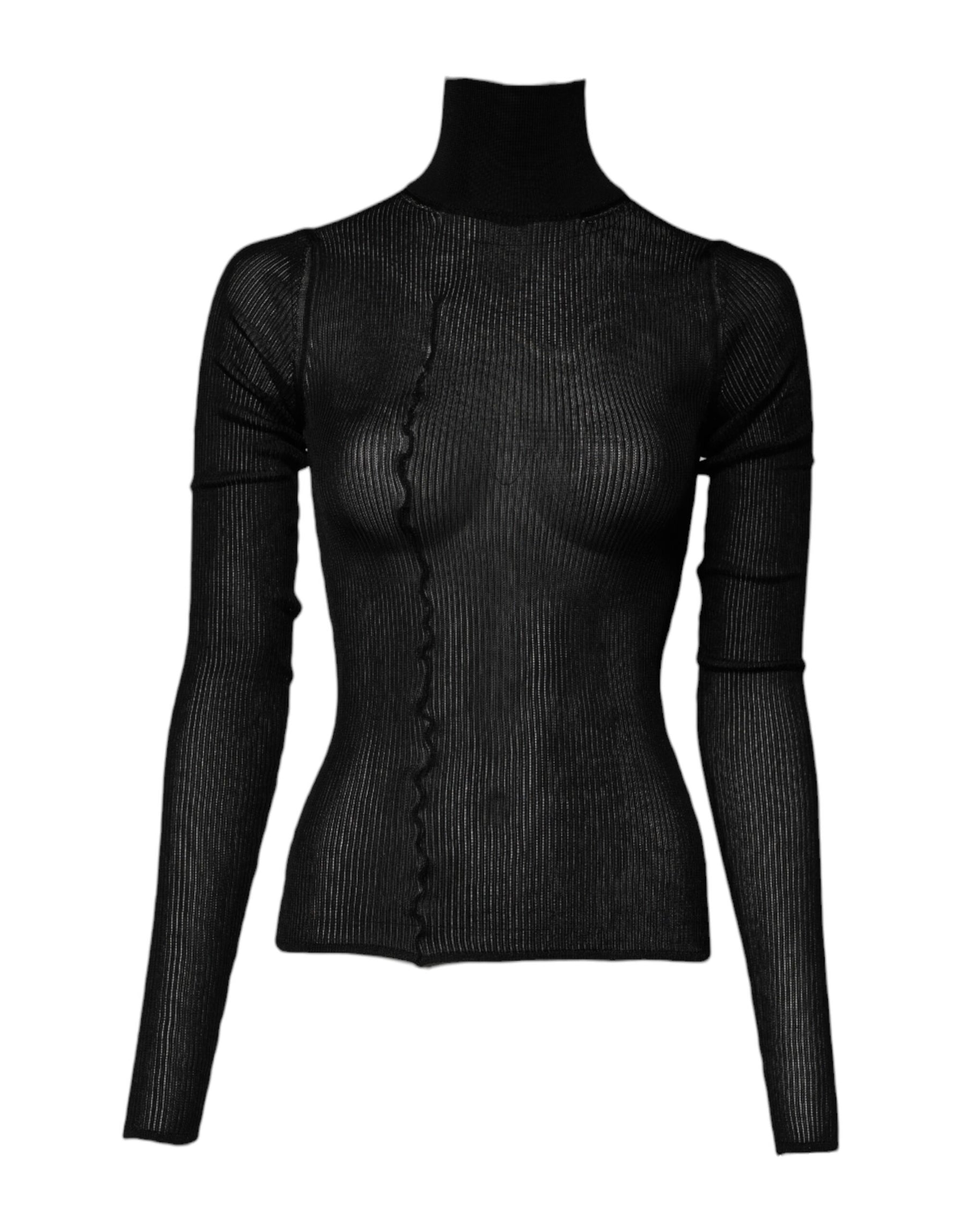 Dolce & Gabbana Black Knit Long Sleeves Turtleneck Slim Top | Regal Royce