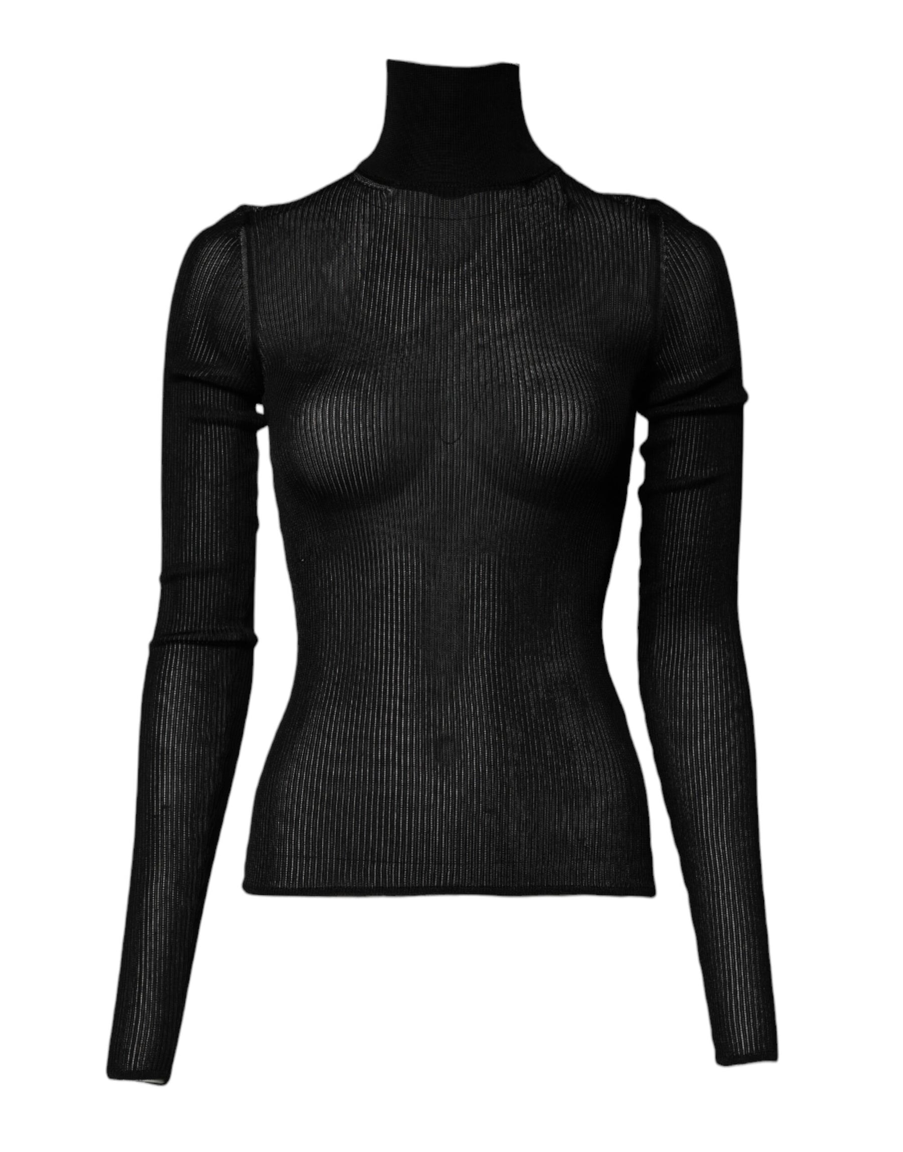 Dolce & Gabbana Black Knit Long Sleeves Turtleneck Slim Top | Regal Royce