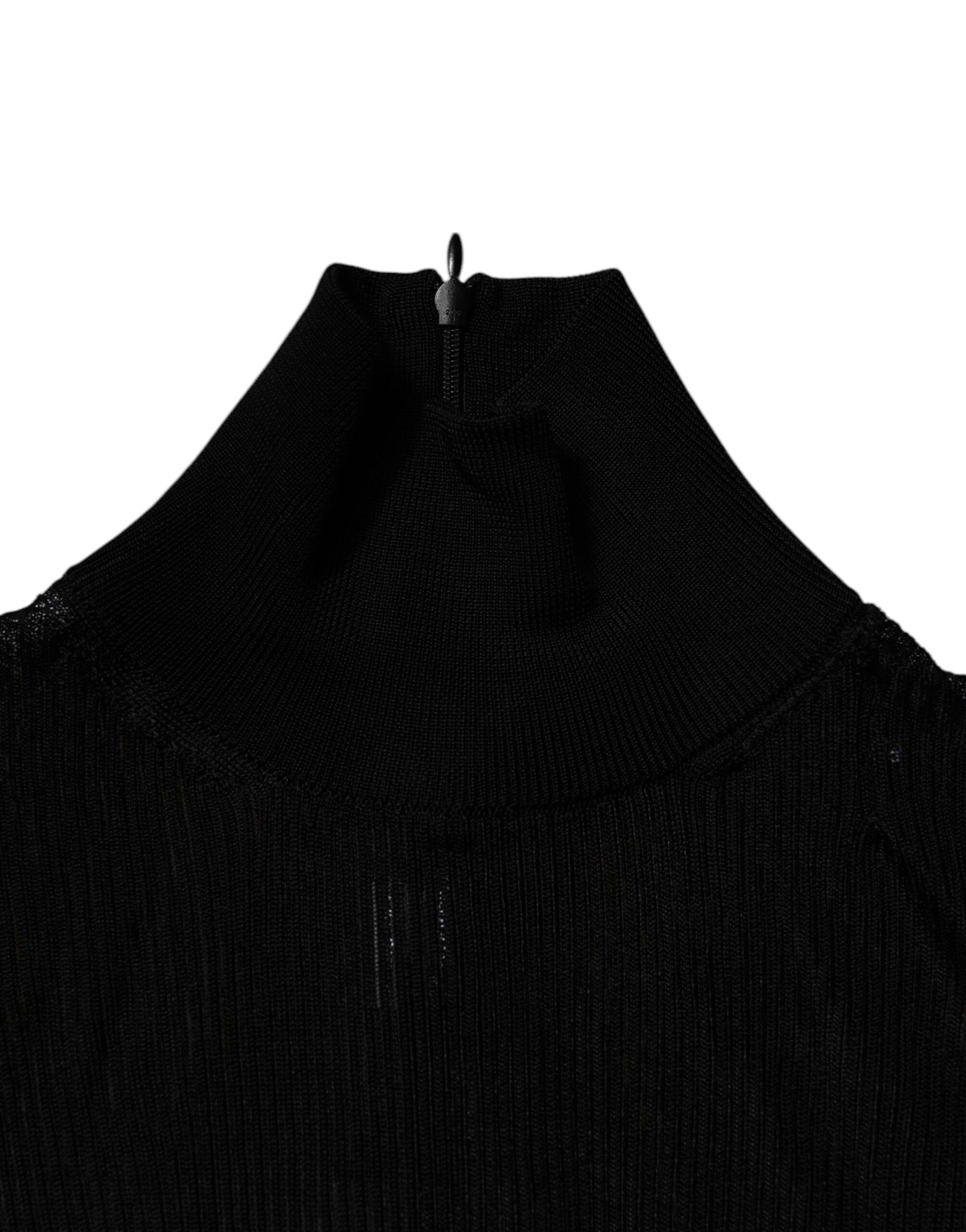 Dolce & Gabbana Black Knit Long Sleeves Turtleneck Slim Top | Regal Royce