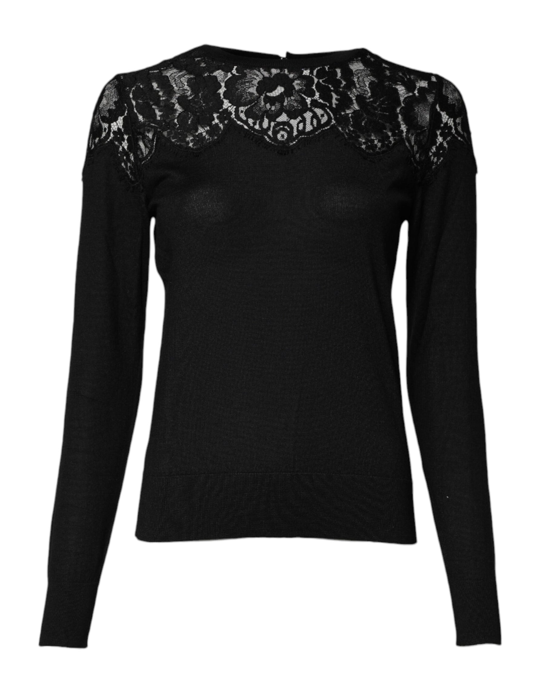 Dolce & Gabbana Black Floral Lace Long Sleeves Blouse Top | Regal Royce