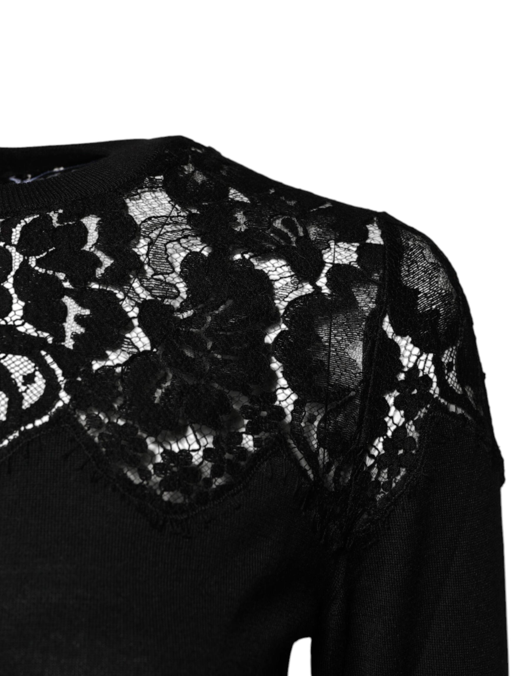 Dolce & Gabbana Black Floral Lace Long Sleeves Blouse Top | Regal Royce