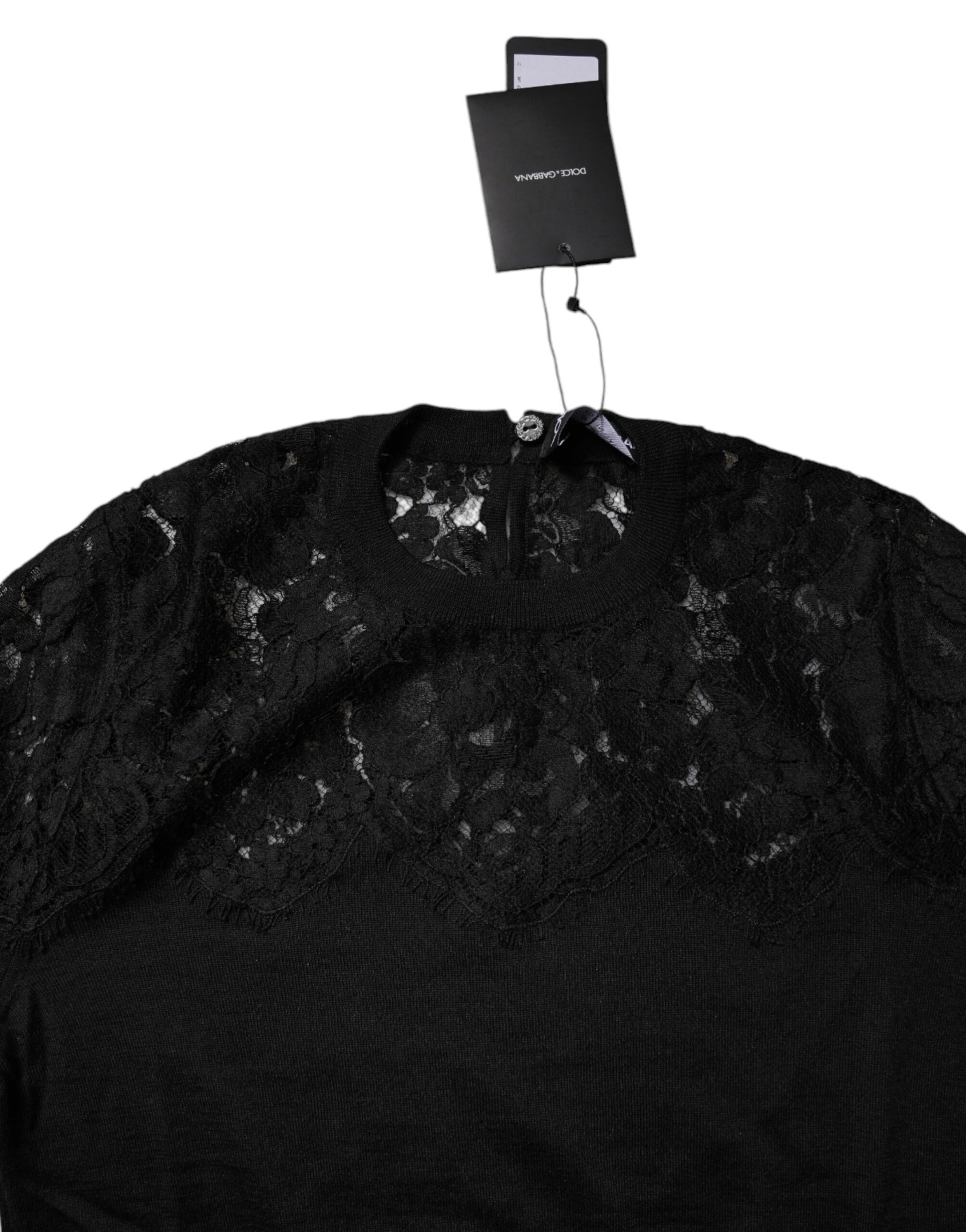 Dolce & Gabbana Black Floral Lace Long Sleeves Blouse Top | Regal Royce