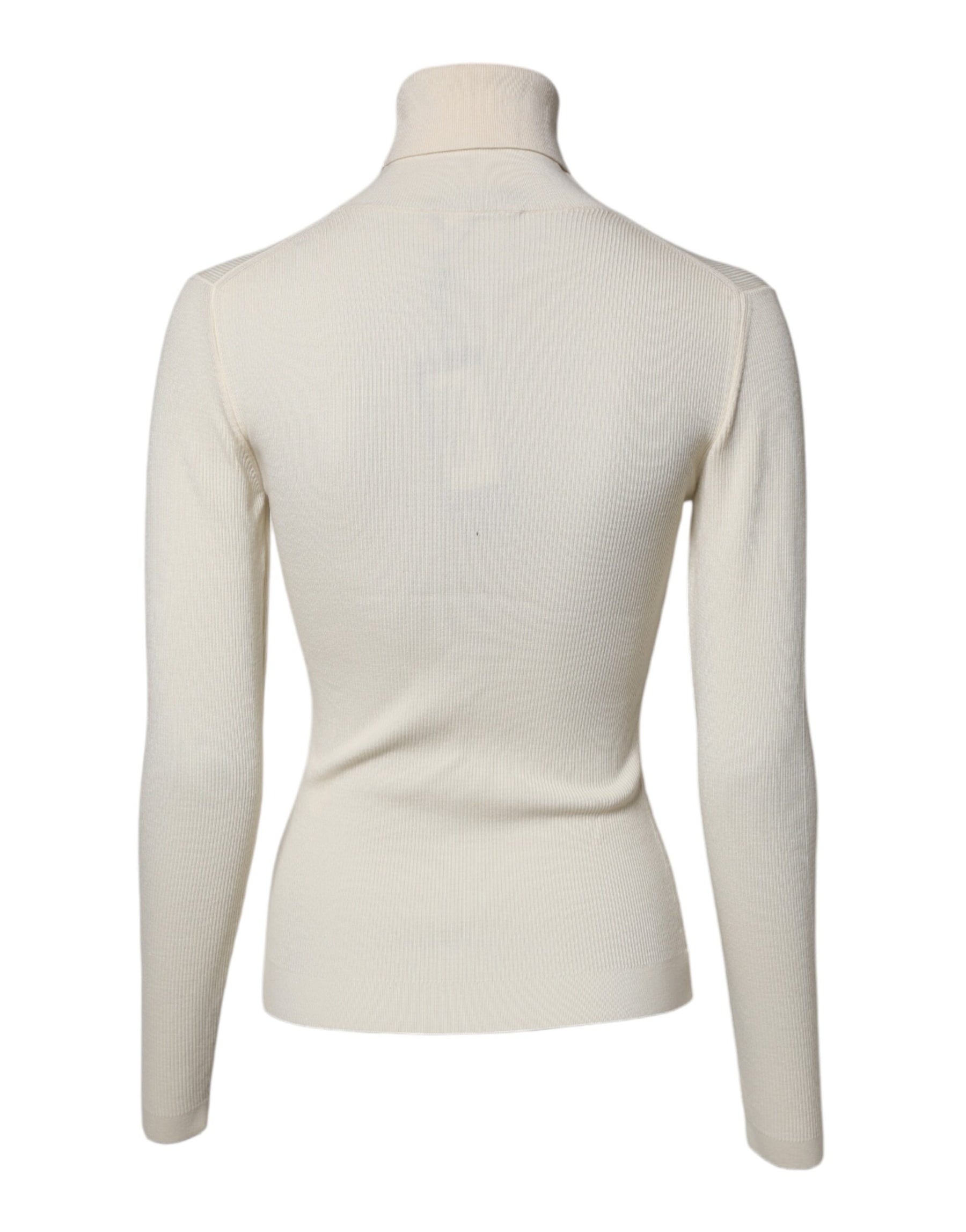 Dolce & Gabbana Cream Long Sleeves Turtleneck Slim Sweater | Regal Royce