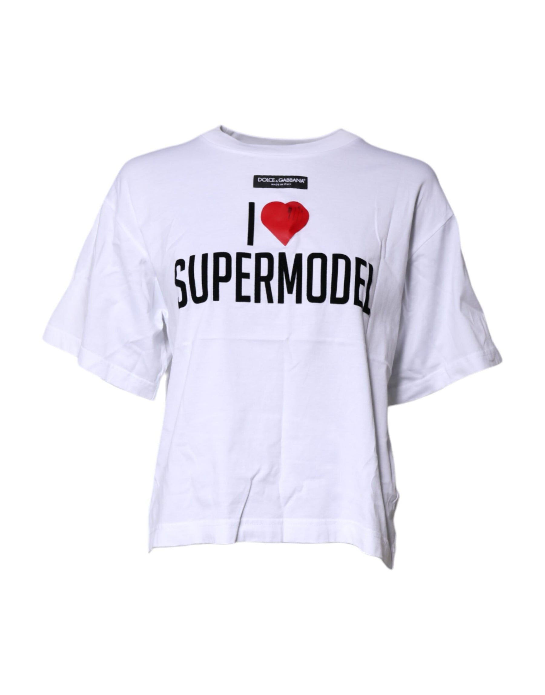 Dolce & Gabbana White Printed Round Neck Top Cotton T-shirt | Regal Royce