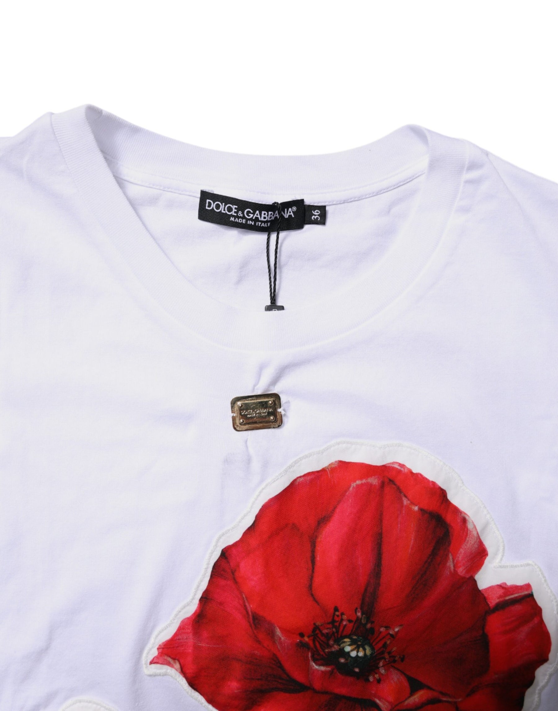 Dolce & Gabbana White Floral Print Cotton Crew Neck T-shirt | Regal Royce