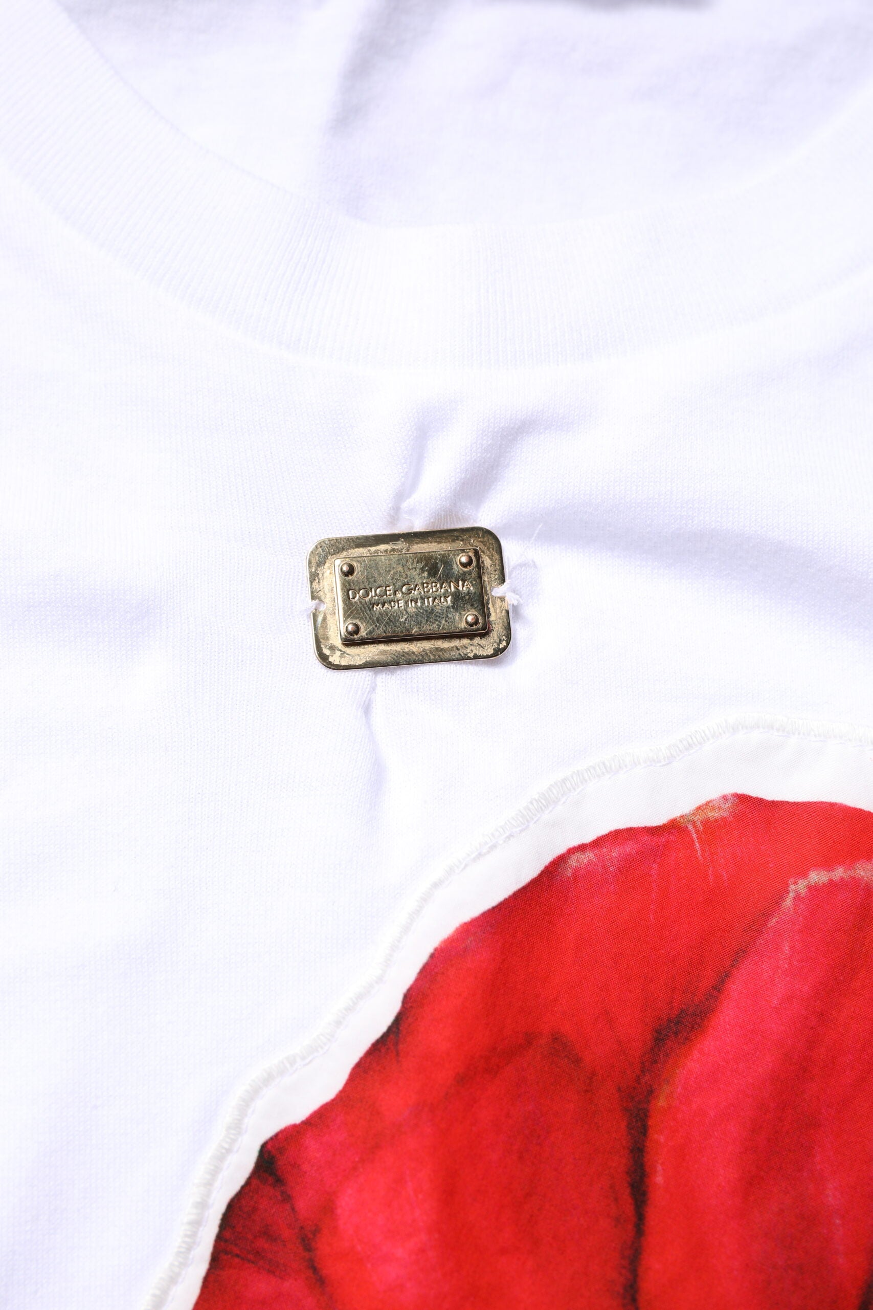 Dolce & Gabbana White Floral Print Cotton Crew Neck T-shirt | Regal Royce