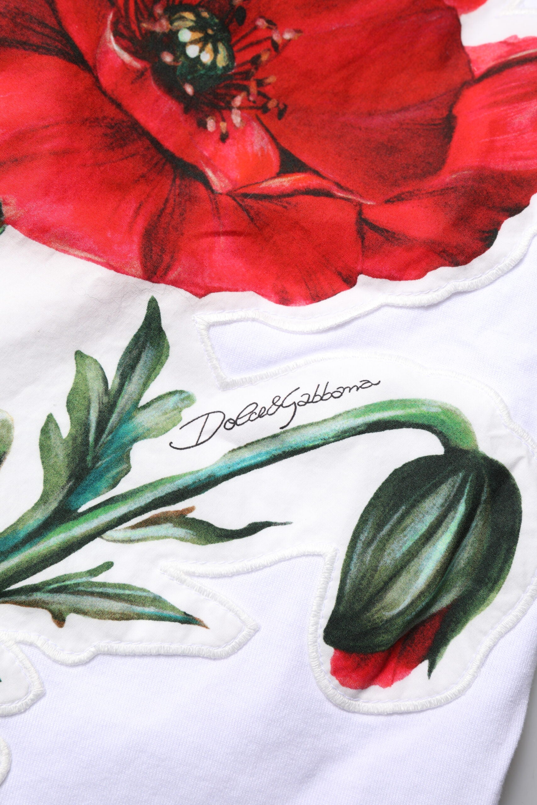 Dolce & Gabbana White Floral Print Cotton Crew Neck T-shirt | Regal Royce